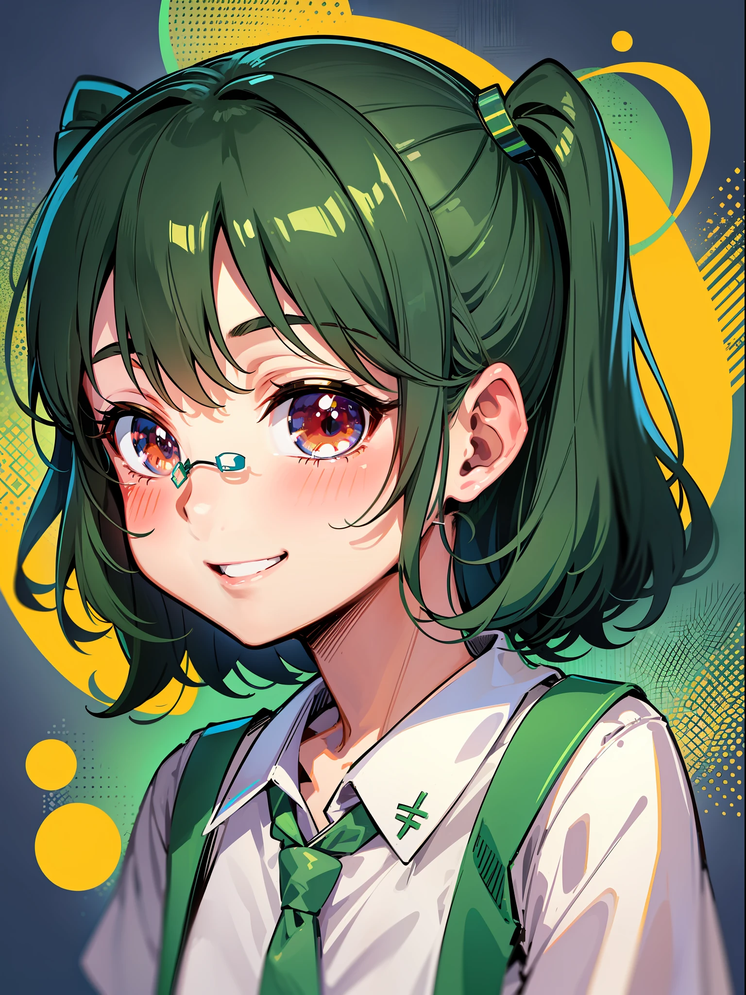 loli, abstraction, portrait, elemental, green tone, hayase Nagatoro, flat color, smile, happiness, SD, 1985s, animated gif