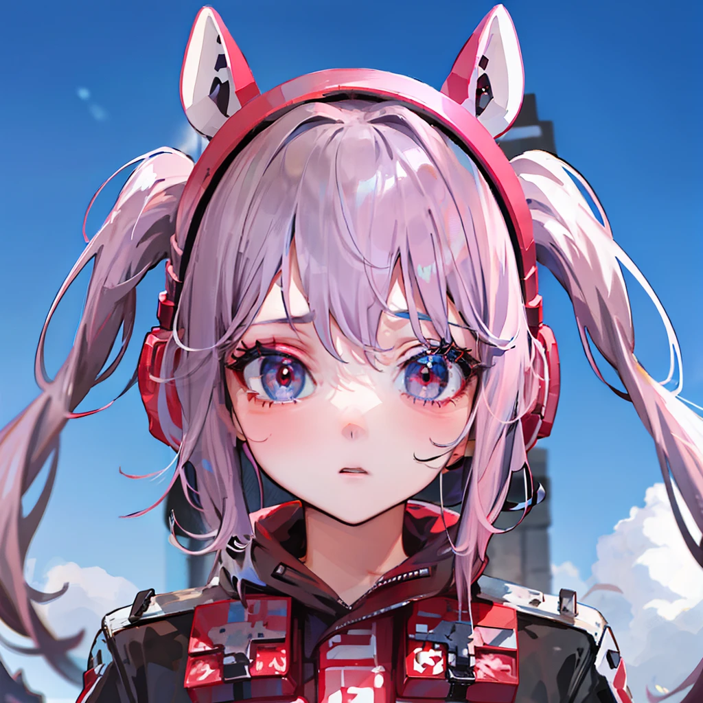 Blue sky hair color, red eyes, full face, icon 4x4,