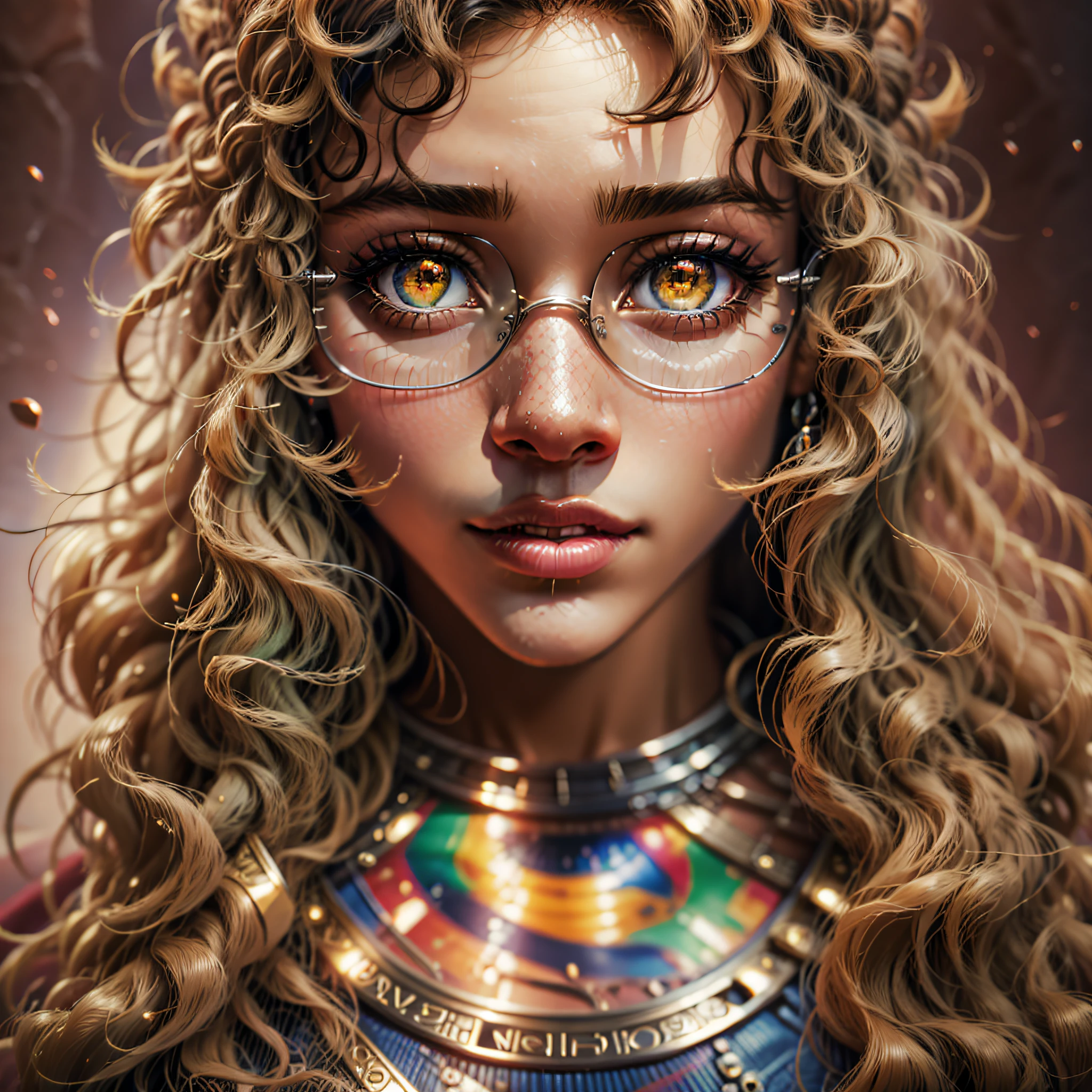 a close up of a ebony woman in a superman costume posing for a picture, hand taking off glasses, long rainbow curly hair, superhero portrait, supergirl, 8k artgerm bokeh, wojtek fus, super hero art, super photo realistic, artgerm portrait, stunning digital illustration, realistic digital art 4k, realistic digital art 4 k, closeup character portrait, artgerm. high detail