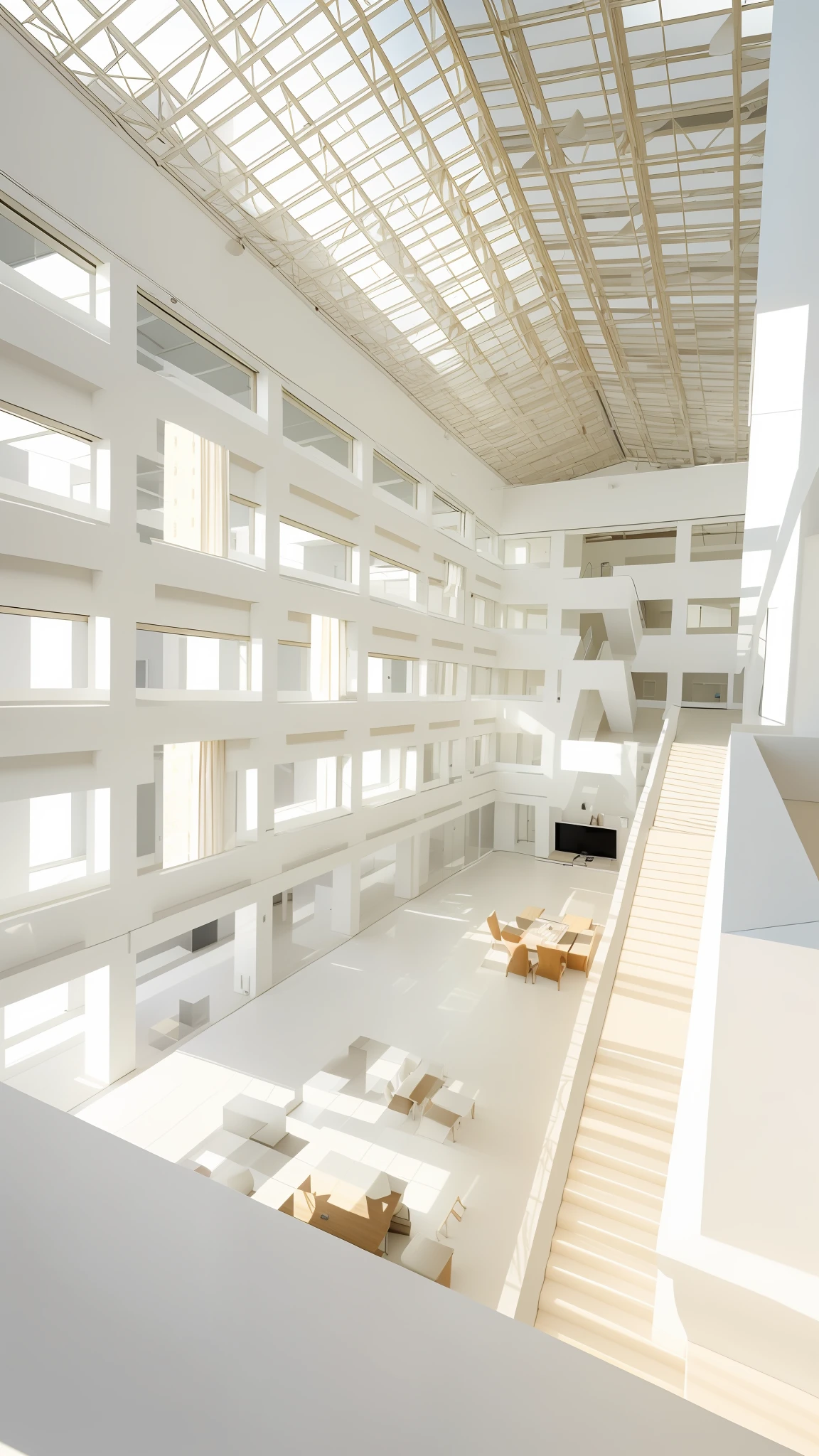 Breathtaking, 8K, highest image quality, predominantly white walls, high-end, reflective, sunlight coming in from outside,