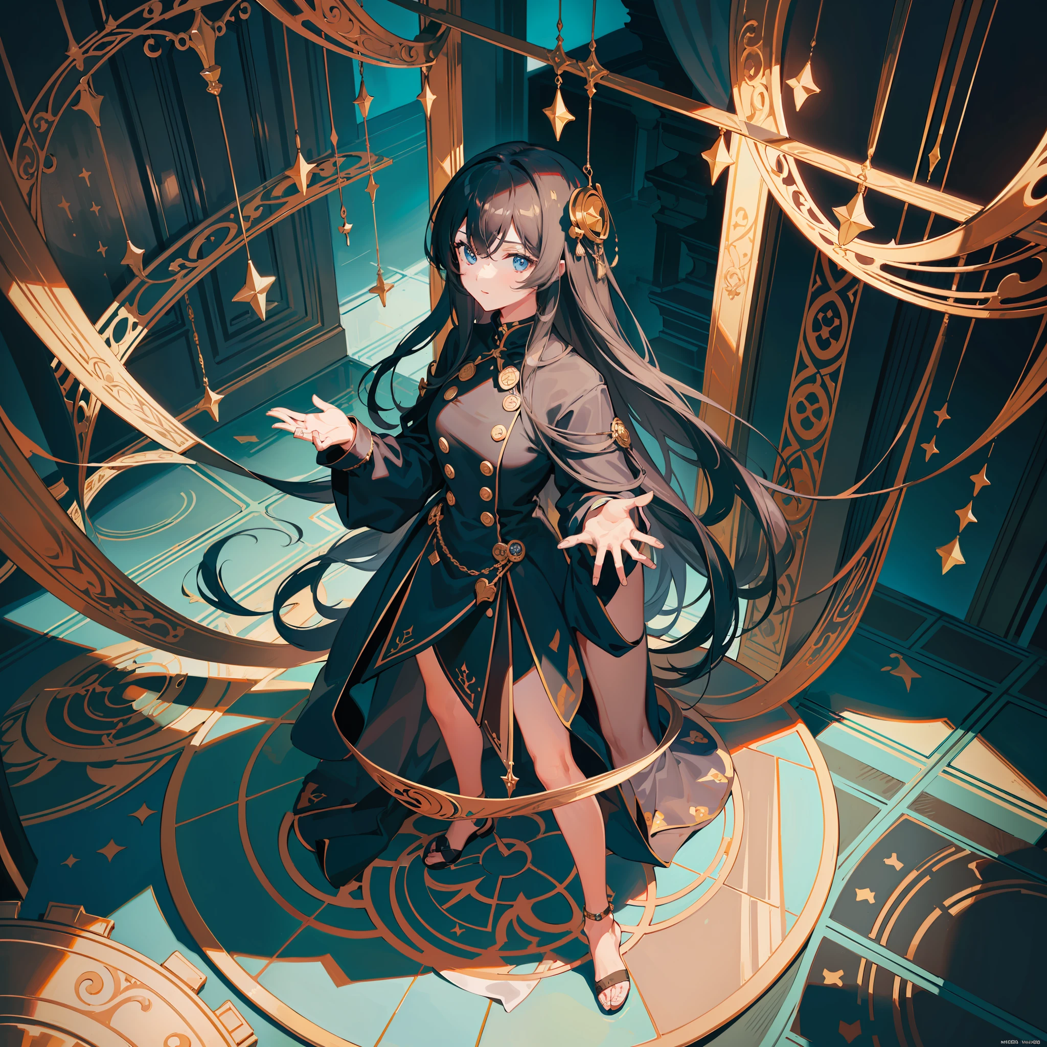 round image,(masterpiece:1.3), (the best quality:1.2), (super fine illustrations:1.2), (Masterpiece), high quality, high detail,(SOLO:1.4),((round image)),[(game character portrait:1.2):5], {1 girl},{solo},(((full body))),{{{only five fingers}}},long hair,whole body,look at viewer, from above,(hide hands:1.2),