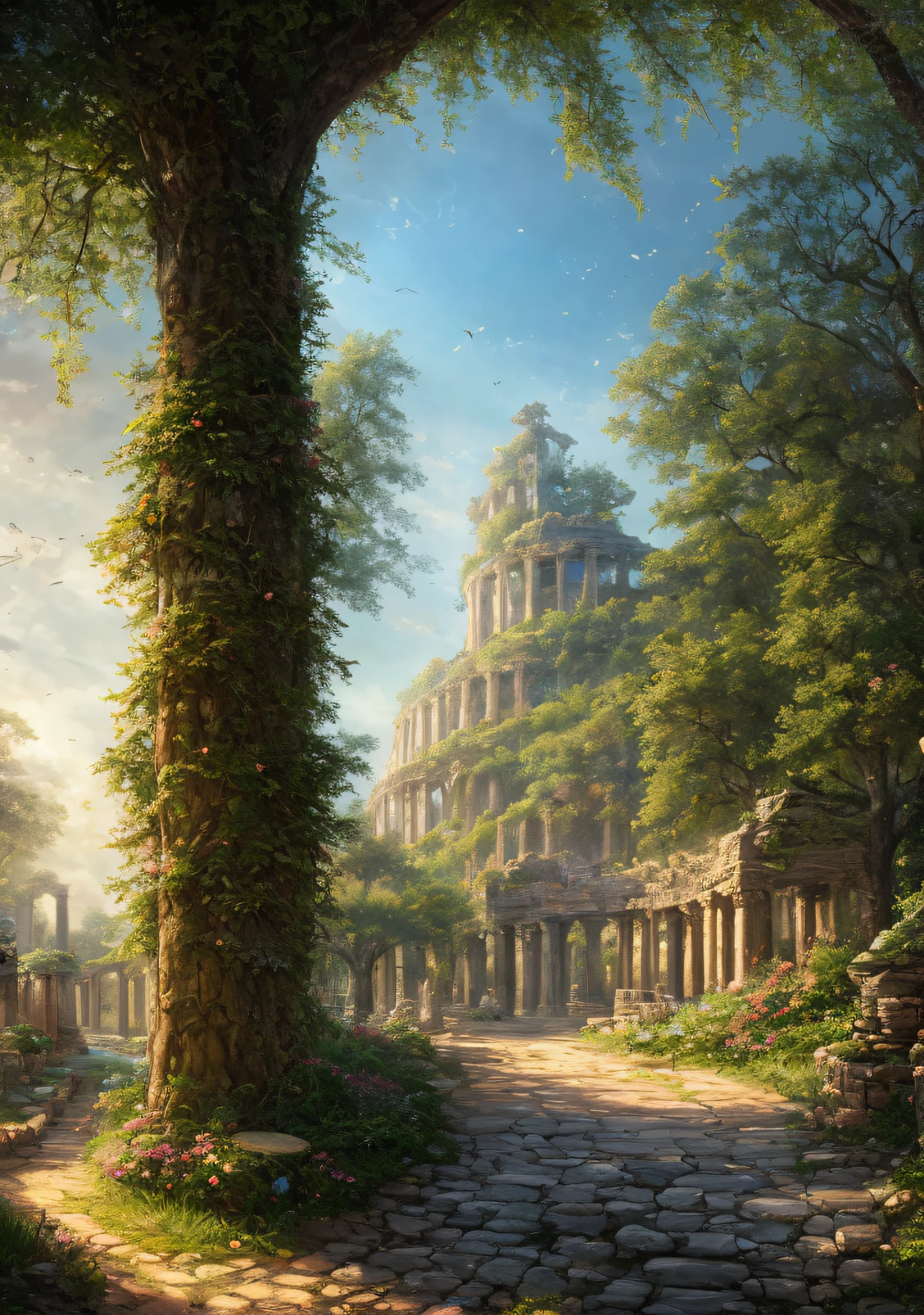 masterpiece, best quality, high quality, extremely detailed 8k wallpaper of CG unit, a charming and dreamy scene of a fantasy forest, with tall trees, dug hole, hidden fairy valleys, creating a sense of mystique and enchantment, artistic station, intricate, trends, award-winning photography, Bokeh, depth of field, HDR, flower, chromatic aberration, photorealistic, extremely detailed,  trend in artstation, trend in CGsociety, intricate, high detail, dramatic, art in the middle of the journey, Roman, Greek, Persian, ruins,