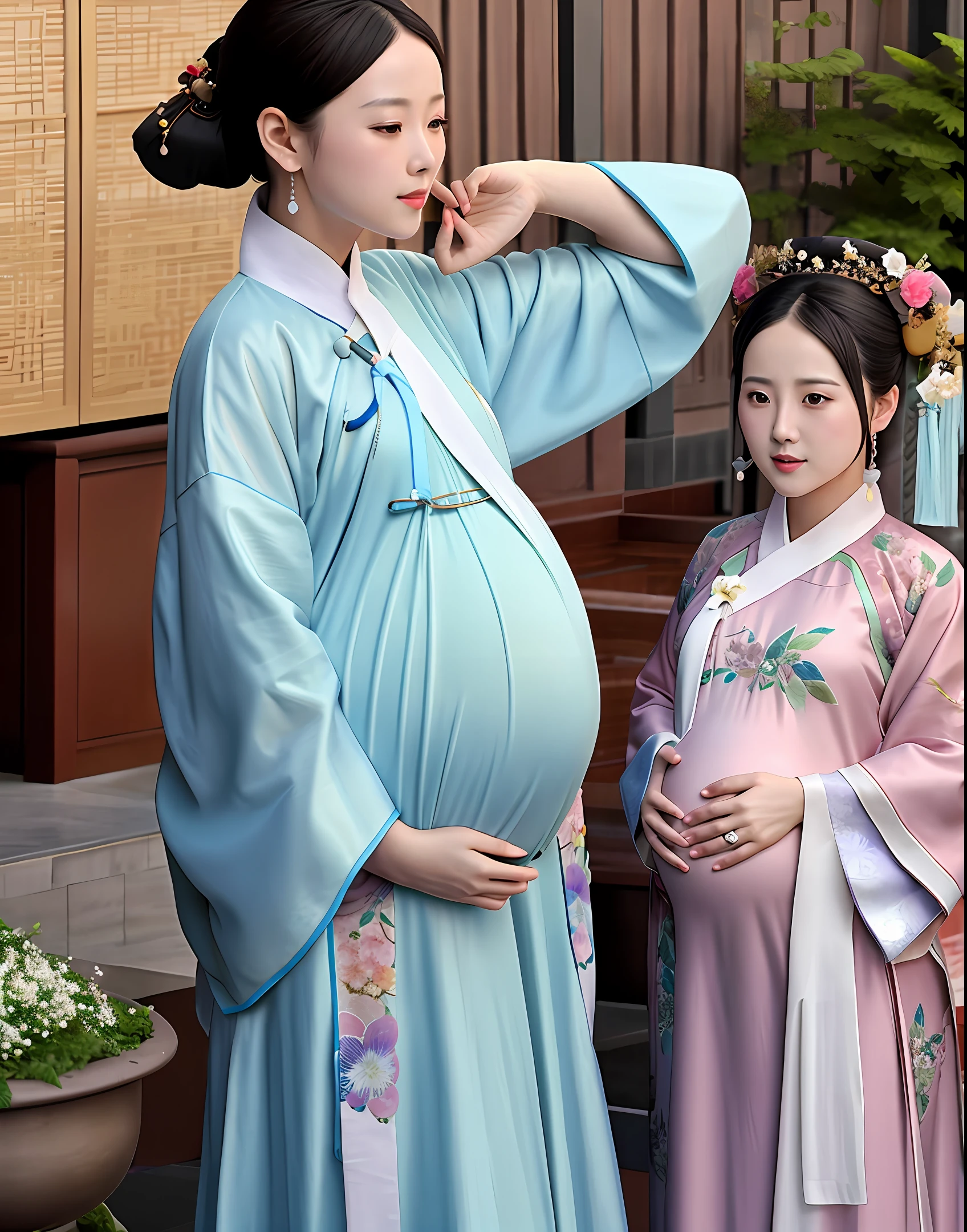 Pregnant women, Hanfu, pot-bellied