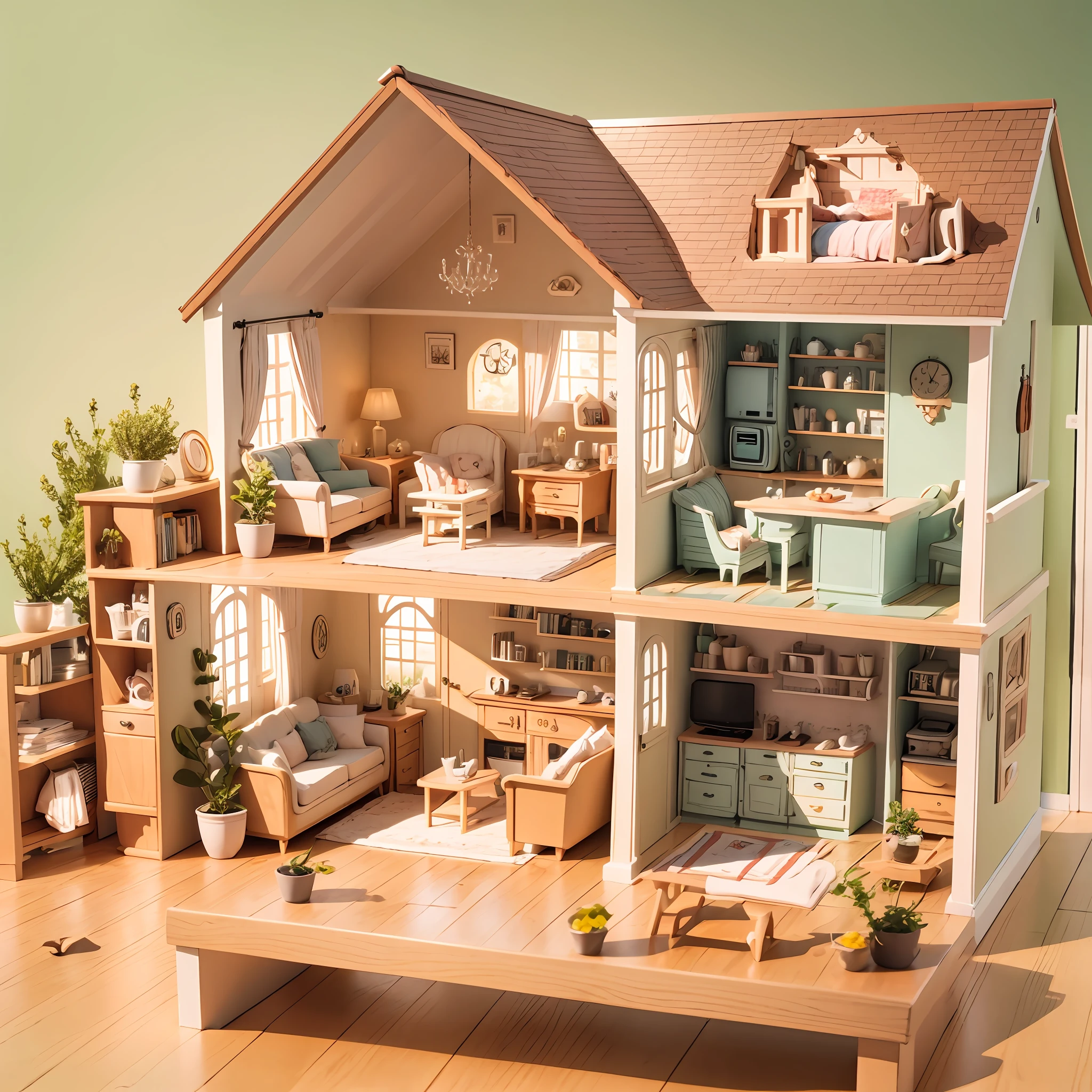Dollhouse with furniture and living room, mini, single floor --auto --s2
