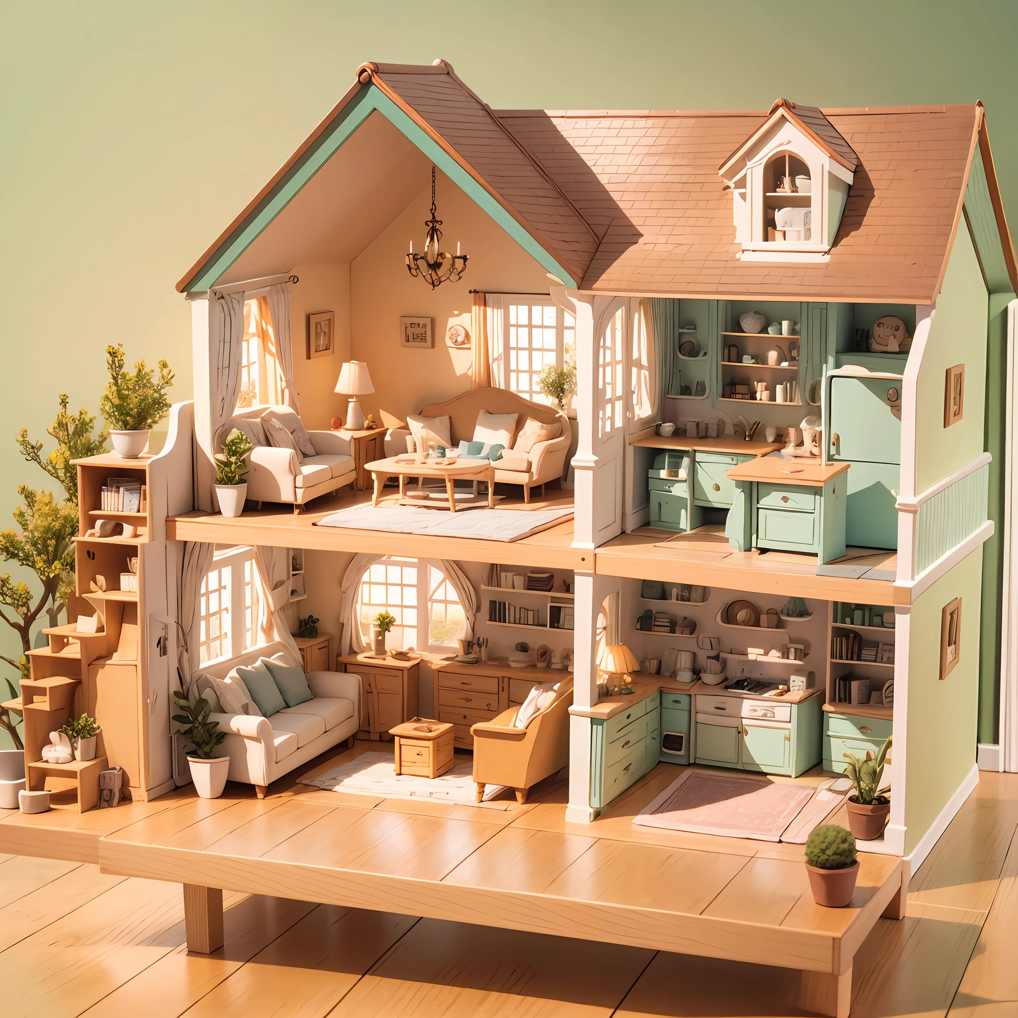 Dollhouse with furniture and living room, mini, single floor --auto --s2