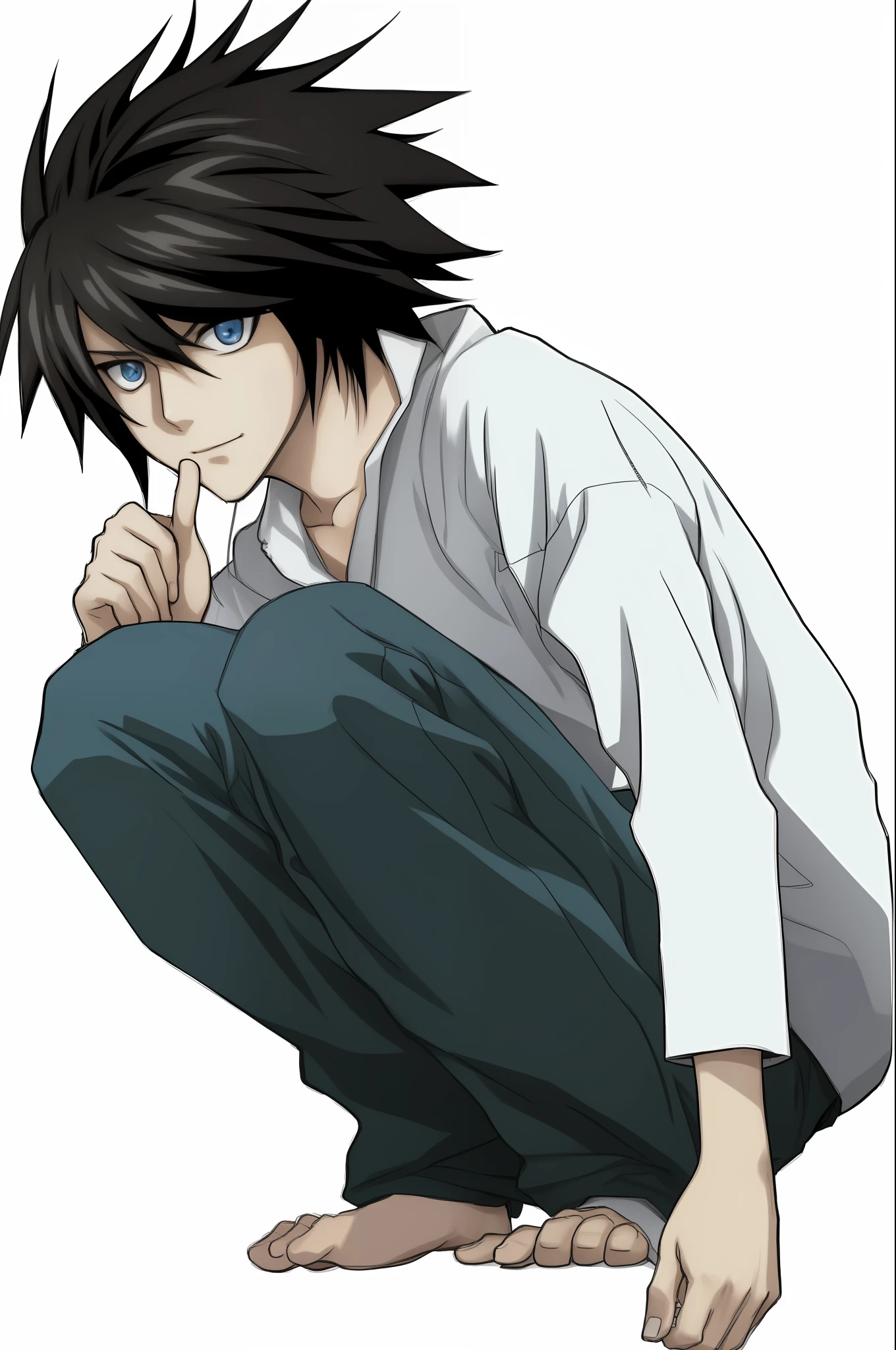Main article: L (Death Note) L Lawliet (L・ローライト, Eru Rōraito), known solely as L, is the world's greatest detective and the main antagonist of the series. He takes on the task of tracking down and arresting Kira. His most noticeable characteristic is the fact that he rarely wears shoes. His disheveled appearance and lack of social etiquette causes people to doubt his position as L. He lives in solitude, and only his manager characters designed by Takeshi Obata