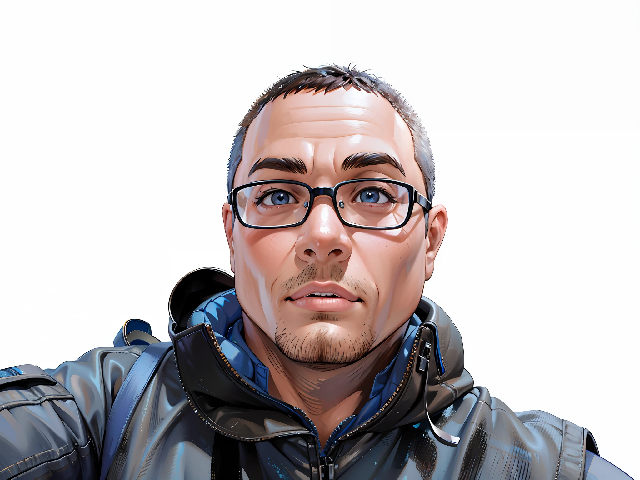 (masterpiece),(best quality:1.0), (ultra high resolution:1.0), detailed illustration, 8k, 1boy, anime boy, chubby, fat, blue t-shirt dressed, smiling, detailed face, perfect face, anime eyes, detailed eyes, brown eyes, eye glare, detailed hair, short black hair, hair highlights, very detailed, anime style, subdued light