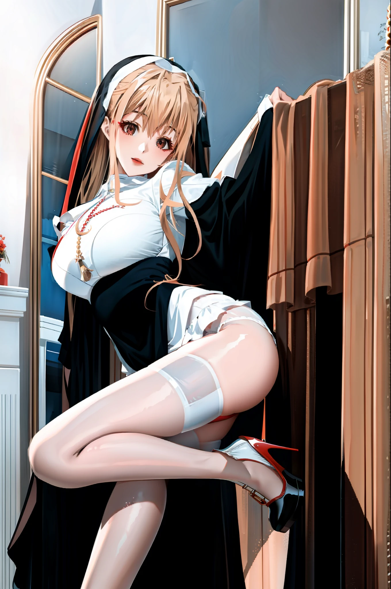 1girl, solo,red theme,looking at viewer,large ,portrait,from side,bad-girl,((mature ))