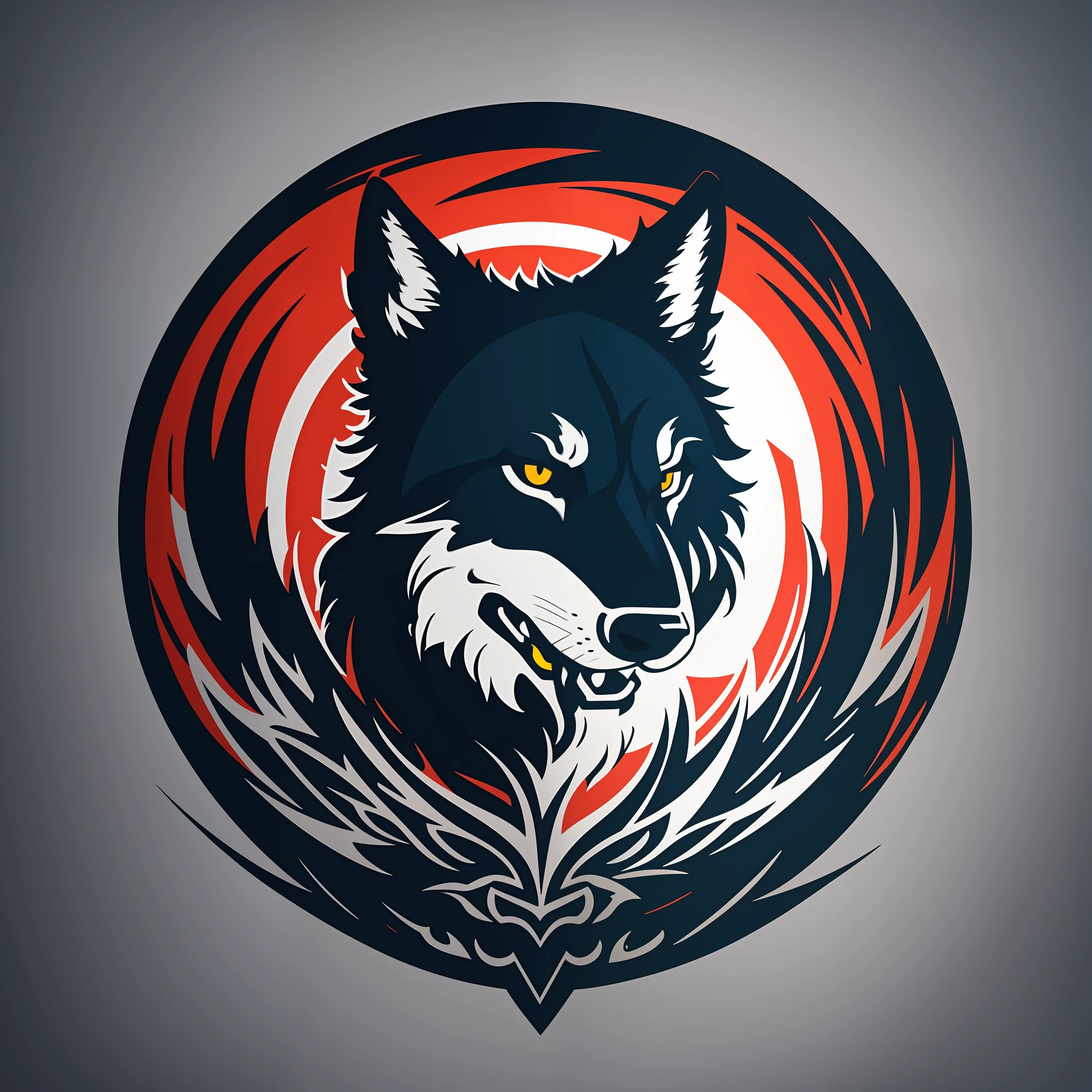 [Black Wolf] circular heraldic silhouette, logo masking style illustration, Dan Mumford, Greg Rutkowski, James Jean, white background, fantasy art, mysterious, realistic, majestic, rich vivid colors, high contrast, seamless water brand, art station, deviant art, dribbling, red bubble, tea public, Sharp focus, simple, hyper detail, detailed drawing, vectorization, outline, isometric style, 8k.