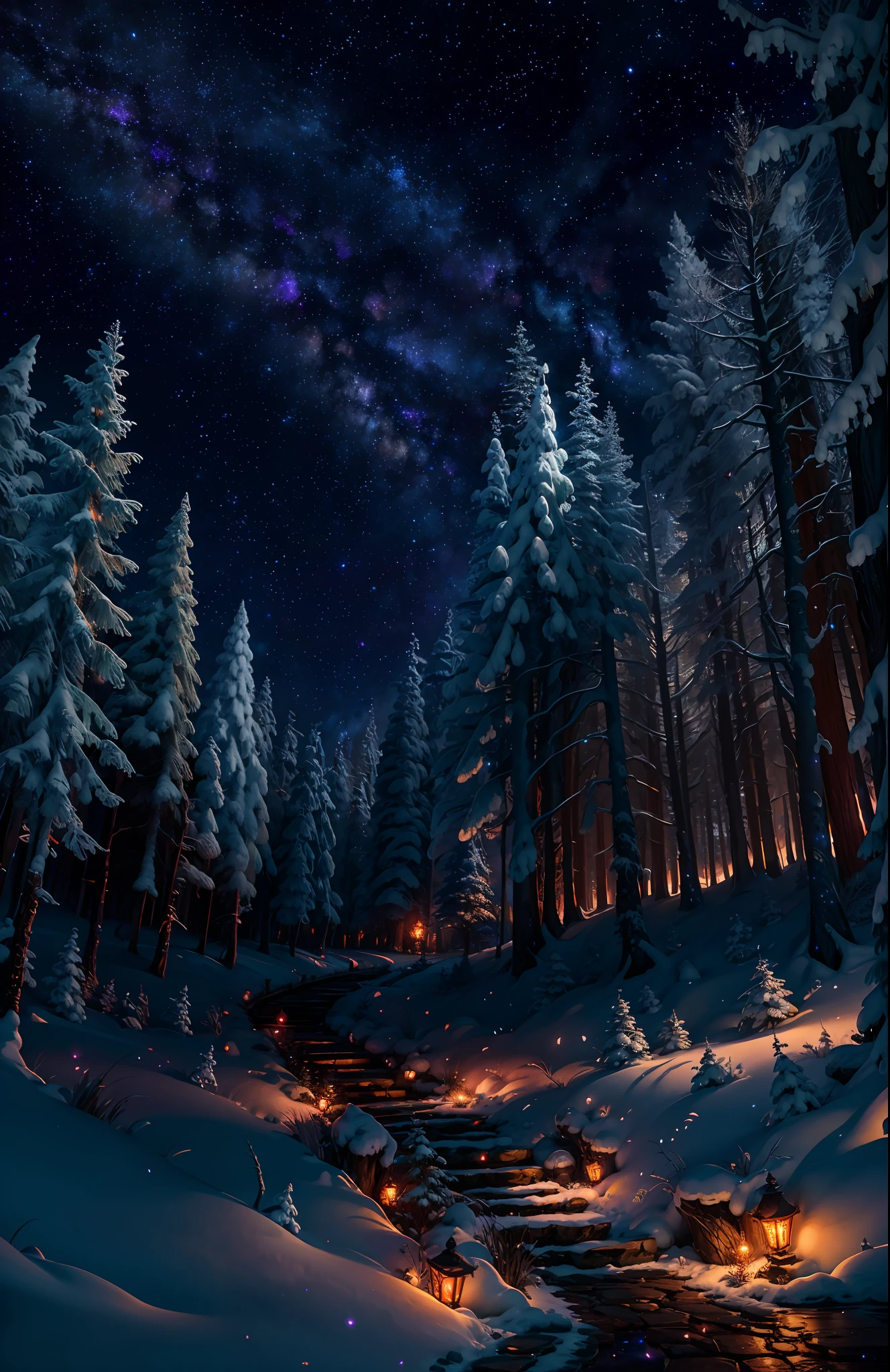 Masterpiece, best quality, (very detailed CG unified 8k wallpaper), dynamic lighting, (charming dark Night elf forest), dark beautiful forest, a lot of stars, beautifull sky