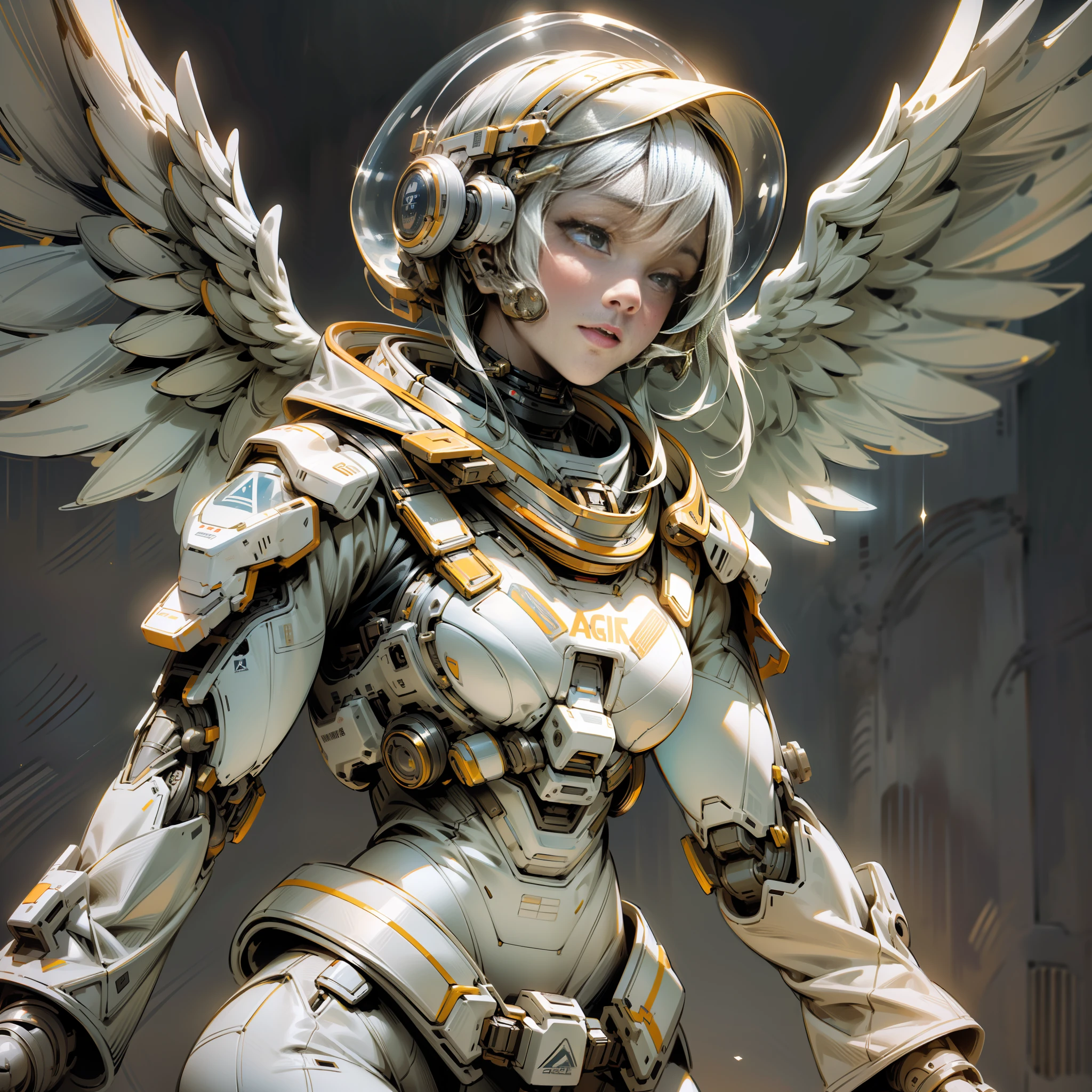 Astronaut in outer space, behind angel wings, spacesuit, white large angel wings, ((the person is fully visible)), the face is not visible wearing a helmet, ((the whole body is visible)),(masterpiece, best quality, super detailed, best shadow), (detailed background, dark fantasy), (beautiful detailed face), high contrast, (better lighting, very gentle and beautiful), ((cinematic light)), colorful, hyper-detailed, dramatic light, intricate details,