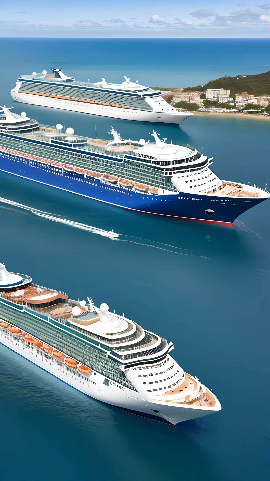 4 cruise ships arriving at a port