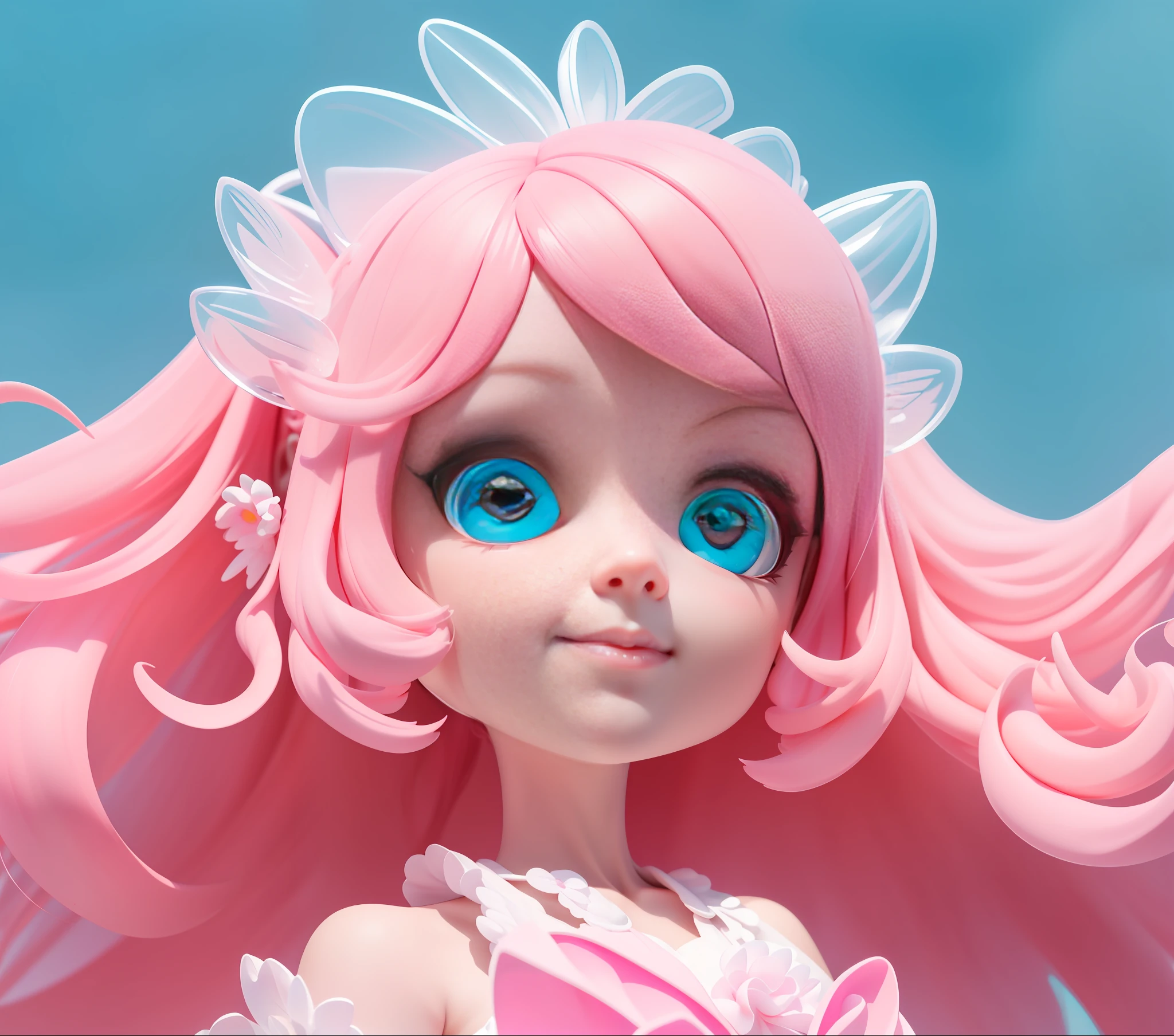 Detailed plastic material, masterpiece, best quality, perfect eyes (very detailed model), (best quality), octane rendering, ray tracing, beautiful eyes, eyelashes clearly visible, pupils clearly visible, very detailed, 3d toys, smile, little girl, perfect face, ((beautiful eyes)), cute big eyes, cute face, chib, fluorescent translucent, colorful, plastic, transparent, product design, luminous jelly, delicate cute plastic, aesthetic light and shadow 3d, digital art, Translucent plastic bubblegum, close-up, 3d, super detailed, c4d, octane rendered, blender, hd, (extremely detailed details) (masterpiece) smile, elegant face, beautiful face, elegant face, graceful face, beautifully crafted face, pupils clearly visible, white eyeballs, dark eyes, pink hair translucent, perfect eyes, delicate eyes, extremely detailed eyes