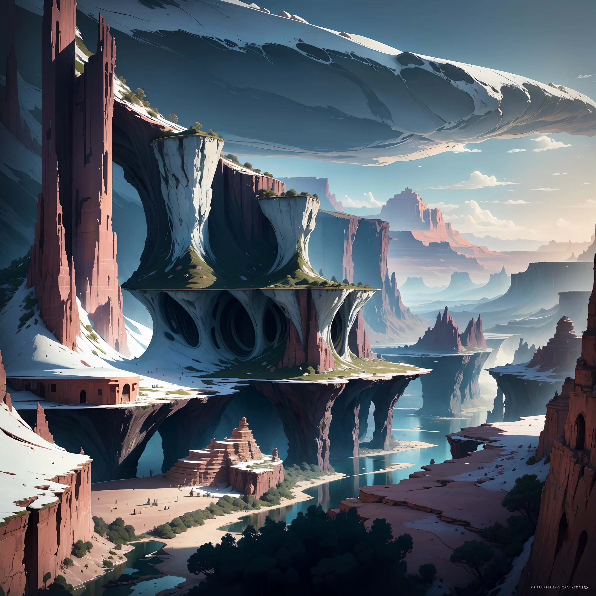 Futuristic design of  cave dwelling space concept art on grand Canyon caves nature architecture, proportional,detailed, cave architecture nature meets futuristic architecture by Toyo Ito and  Philip Johnson  with Jean Nouvel village,residential area, futuristic development, high rise made up staircases, balconies, full of rock and  glass facades, residential spaces carved from cliff side ,trending on artstation, beautiful lighting,In the style of Andreas Achenbach and Norman Ackroyd masterpiece, fantasy, intricate, award winning, 4k, highest quality render --auto --s2