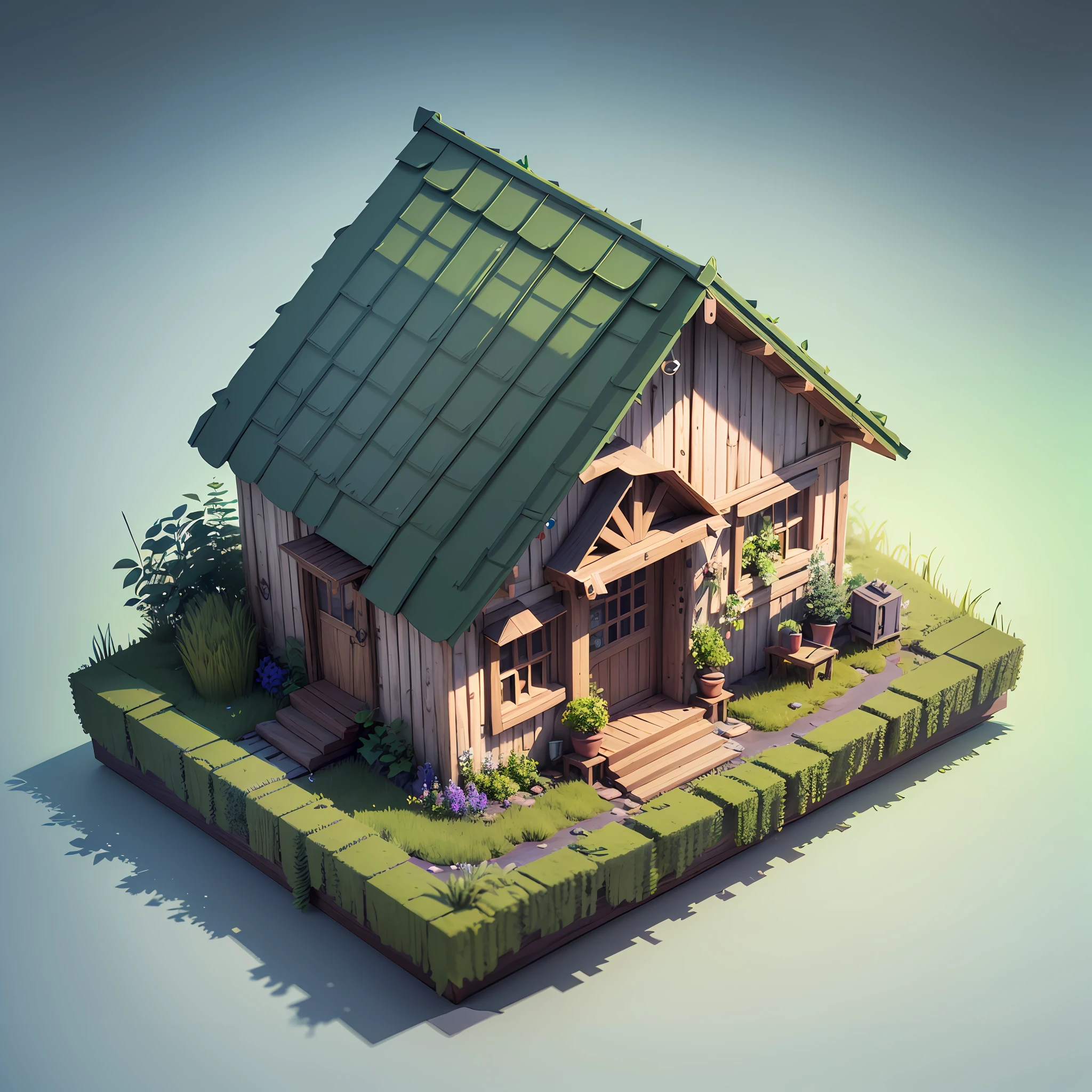 sometric house, pure white background, (isometric 3D), (masterpiece), (very detailed CG unity 8k wallpaper), (best quality), (best illustration), (best shadow), a cute, mossy radish hut, octane rendering, ray tracing, ultra-detailed --auto --s2
