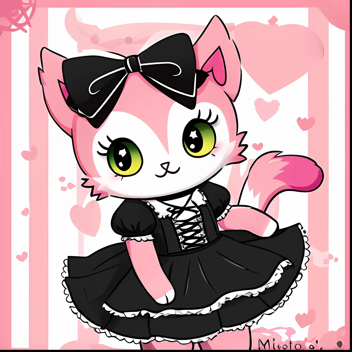 4K, master piece, best quality, Kawaii, cute, sfw, Mia, beatcats, Beatcats(Fluffy), 1 girl, pink cat, goth dress,