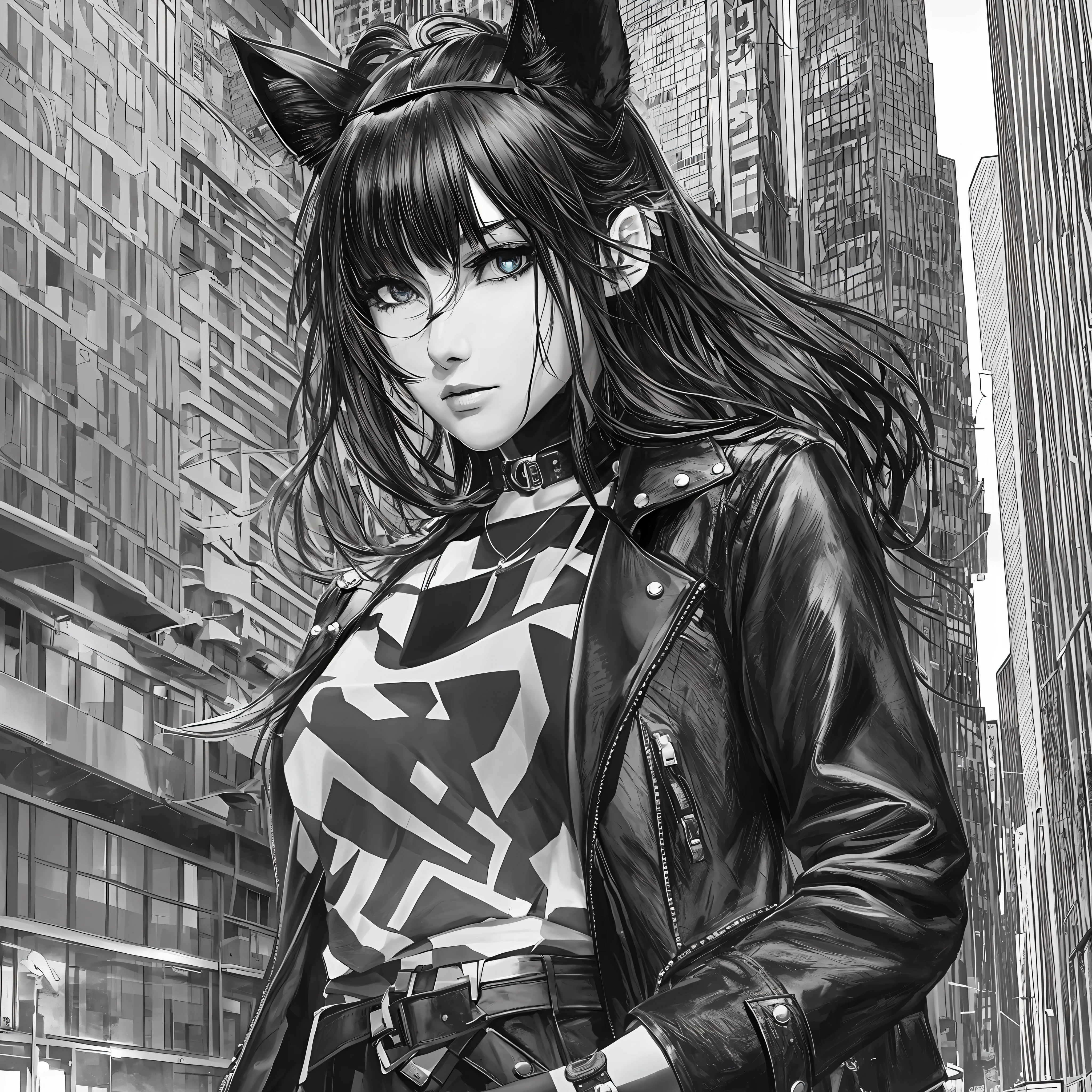 detailed, 8k, shadow detailed,

1girl, city
, omertosa, long hair, black hair, open jacket, leather jacket, animal ears, jewelry

,(masterpiece, best quality) --auto --s2