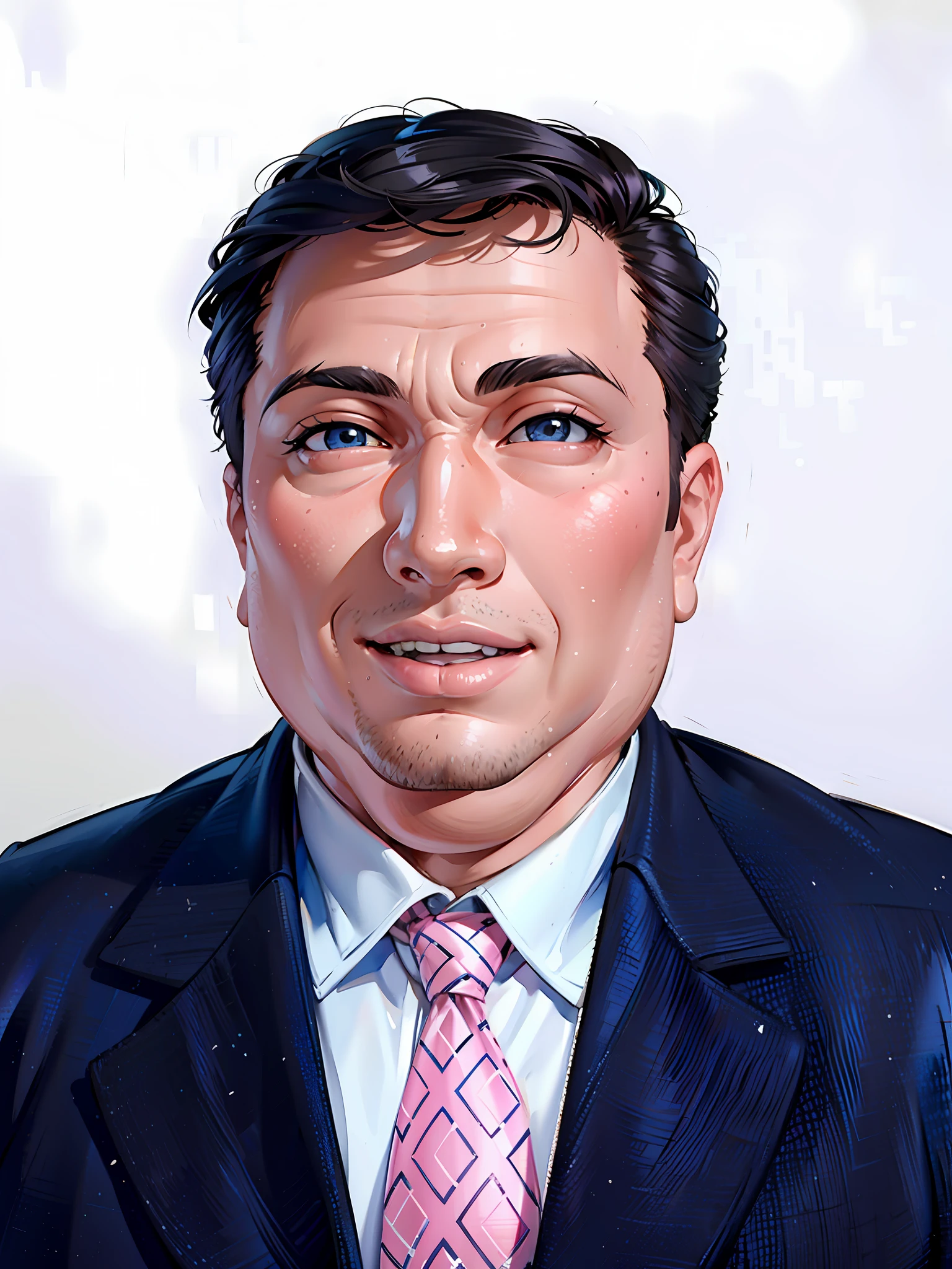 (masterpiece),(best quality:1.0), (ultra high resolution:1.0), detailed illustration, 8k, 1boy, anime boy, chubby, fat, blue t-shirt dressed, smiling, detailed face, perfect face, anime eyes, detailed eyes, brown eyes, eye glare, detailed hair, short black hair, hair highlights, very detailed, anime style, subdued light