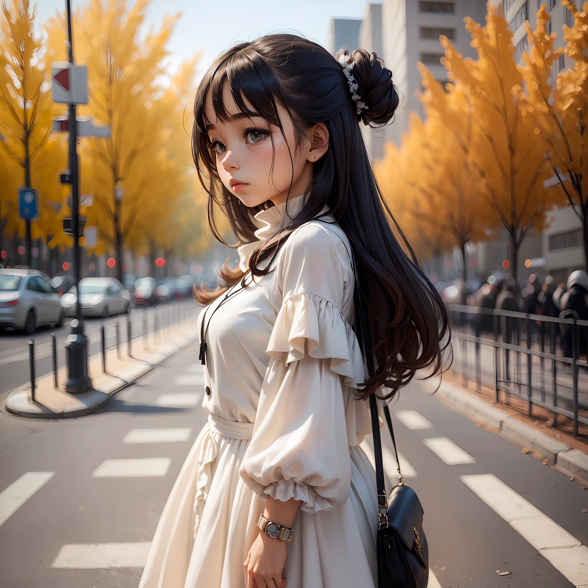 (A girl wearing full-covered dress in public:1.2),best quality, natural light, minimalist, soft color palette, elegant, simple charm. --auto --s2