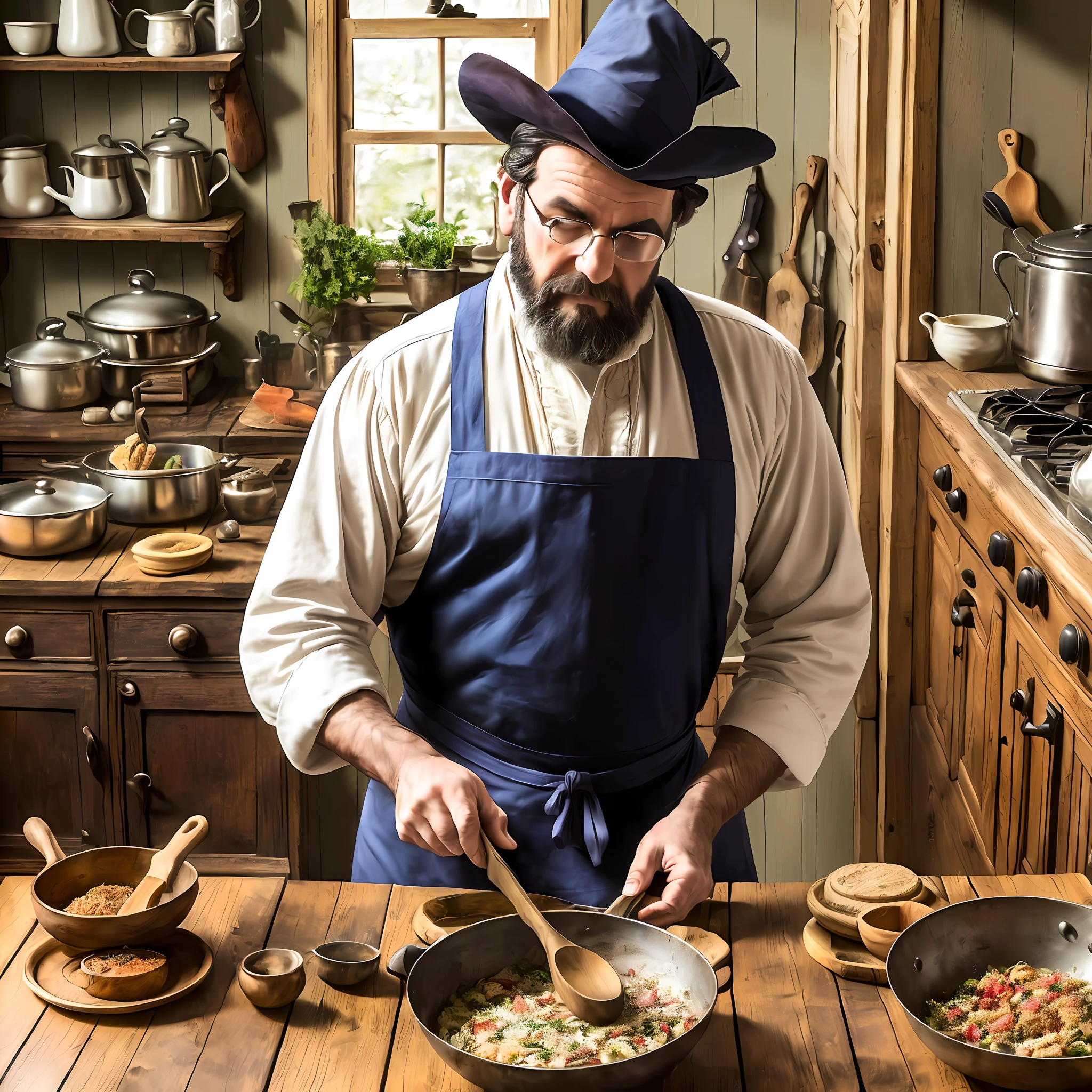 Man in an 1888 House, Cooking Together:
Victorian man ::8, traditional clothing, apron ::7, antique kitchen, vintage utensils ::6, wooden stove ::5, rustic setting, warm lighting ::4, culinary passion ::3, engaged conversation, lively interaction ::2, historic atmosphere, nostalgia ::1.
Witch in the Scene: --auto --s2