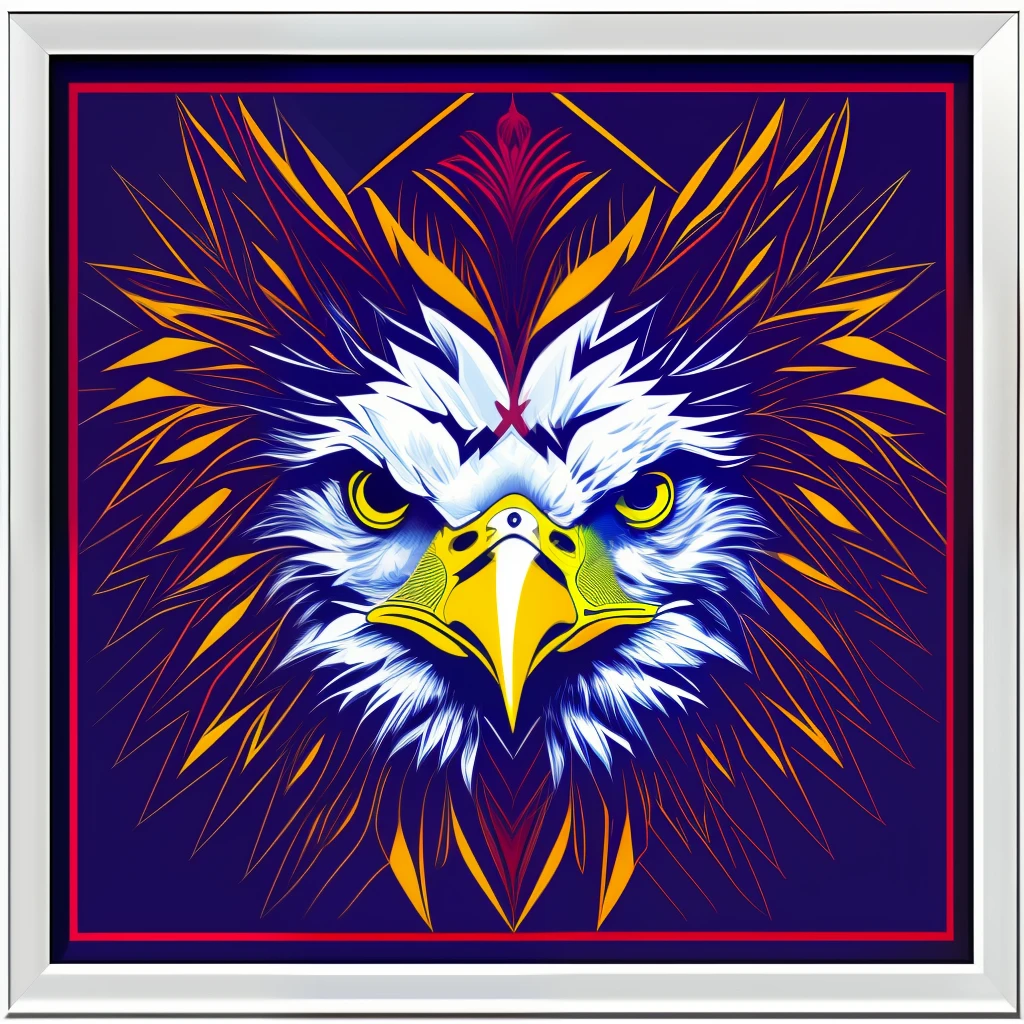 "Eagle design with maximum quality of 32k, inspired by T-shirt design vector style, captured by DSLR, fully framed and centered on white background, highlighting all the details and riches of your image."