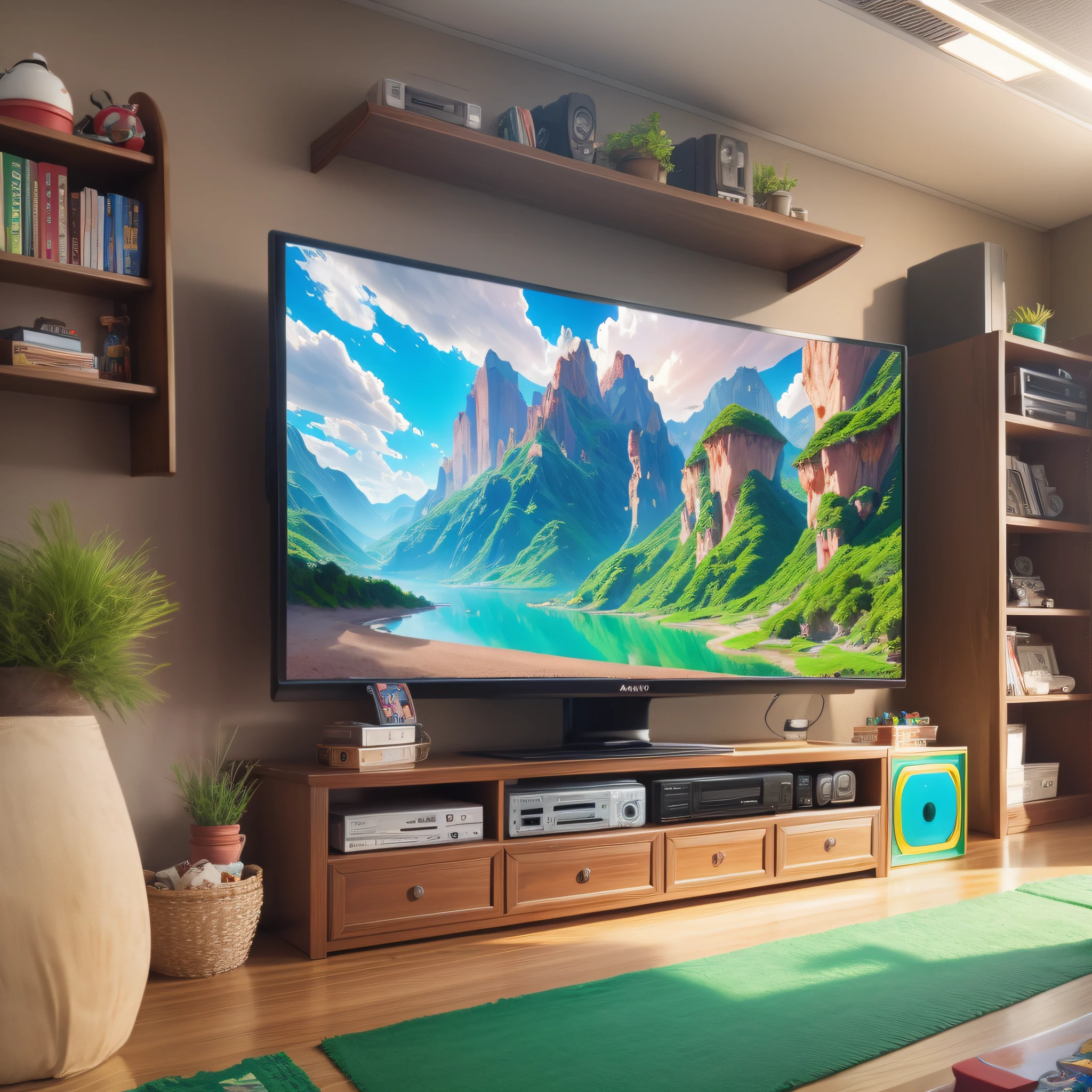 color landscape photography Mario Bros 4k, realistic 4K video game console, television, anime, Fujicolor, social media composition, panorama, Sony FE GM, 16k --auto --s2