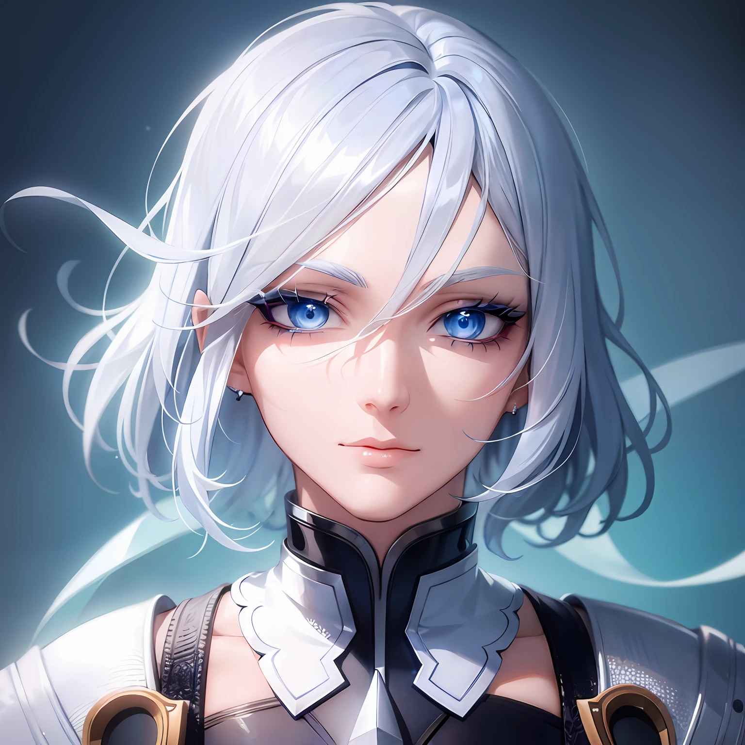 Man with bright light blue eyes, white hair, white eyeshadow,white eyelashes, extremely beautiful, anime, digital art, 4k