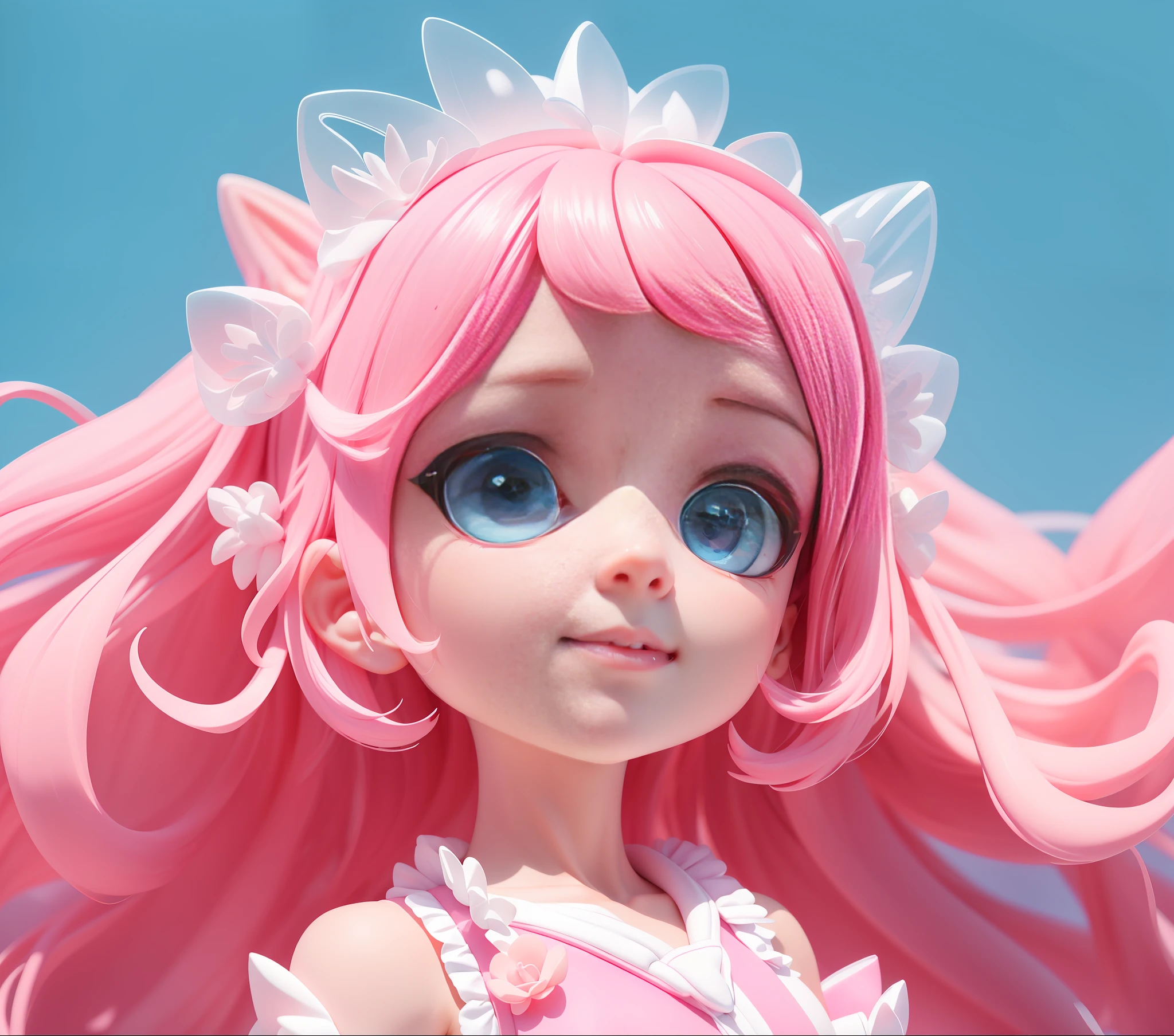 Detailed plastic material, masterpiece, best quality, perfect eyes (very detailed model), (best quality), octane rendering, ray tracing, beautiful eyes, eyelashes clearly visible, pupils clearly visible, very detailed, 3d toys, smile, little girl, perfect face, ((beautiful eyes)), cute big eyes, cute face, chib, fluorescent translucent, colorful, plastic, transparent, product design, luminous jelly, delicate cute plastic, aesthetic light and shadow 3d, digital art, Translucent plastic bubblegum, close-up, 3d, ultra-detailed, c4d, octane rendering, blender, hd, (extremely detailed details) (masterpiece) smile, elegant face, beautiful face, elegant face, graceful face, finely crafted face, pupils clearly visible, white eyeballs, dark eyes, pink hair translucent, perfect eyes, delicate eyes, extremely detailed eyes, high detail