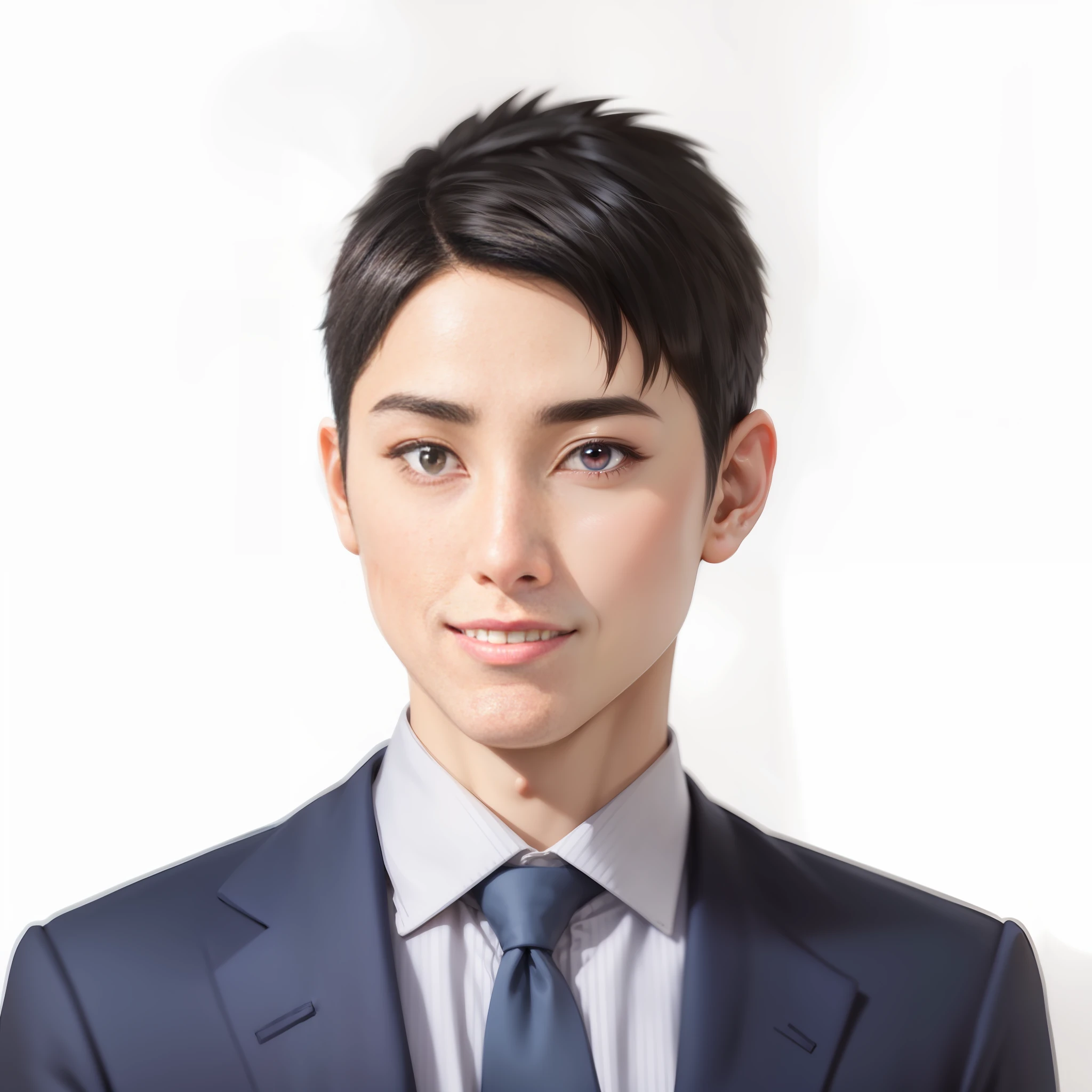 Eyes are here, I can work, Japan man, I am in good shape Skin is beautiful, no beard, hair removed, skin is white, smile, looking at the front, big eyes, namida bukuro, seven-three, short hair, large eyes, transparency, 4K, masterpiece, high image quality --auto --s2