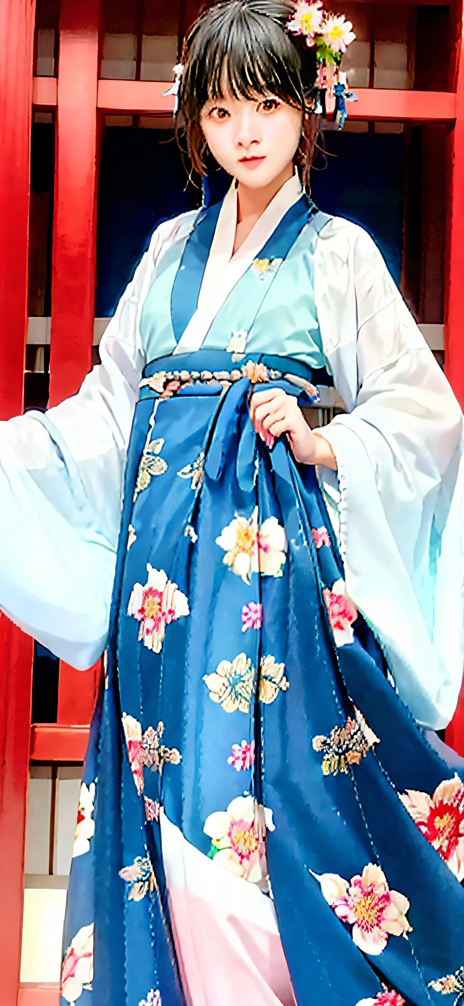 araffe woman in a kimono with a flower in her hair, beautiful japanese girls face, japaneese style, in kimono, wearing kimono, traditional japanese, japanese model, japanese clothes, japanese style, hanfu, shinsui ito, japanese kimono, sakimichan, 中 元 节, wearing a kimono, white hanfu