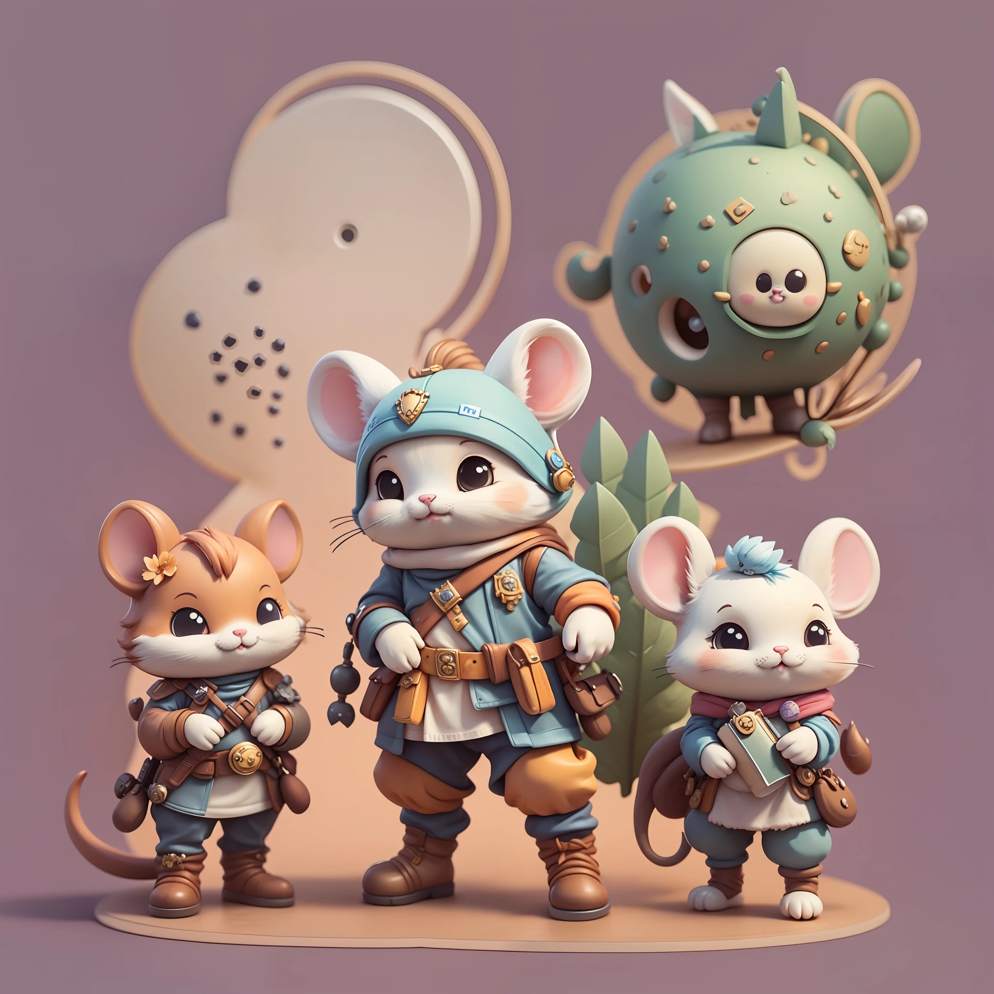 "Imaginative concept art of a cute creature inspired by Lora, with the appearance of a mouse and dressed as a policeman. (CuteCreatures tag weighted at 0.9)", clipart, 5 in one