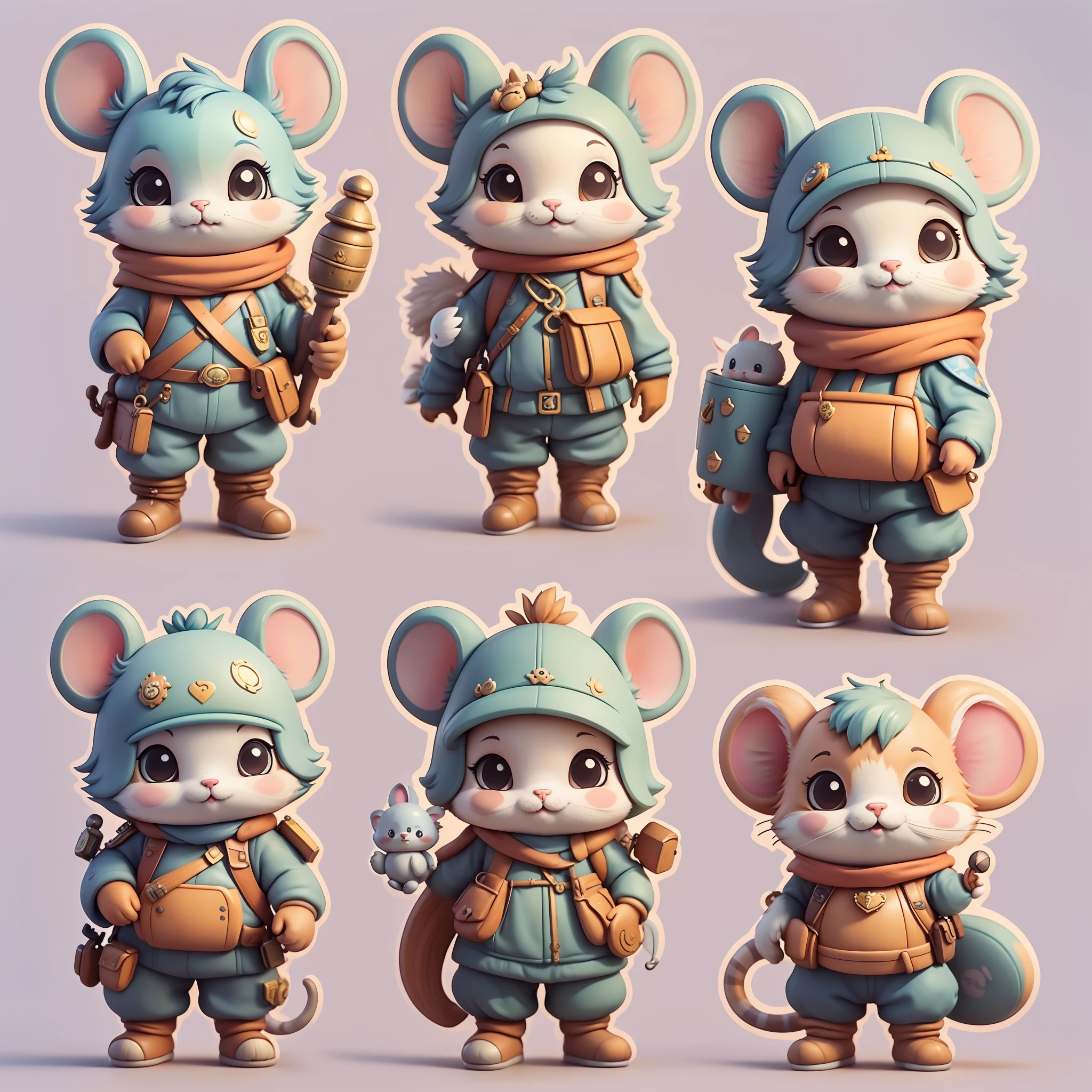 "Imaginative concept art of a cute creature inspired by Lora, with the appearance of a mouse and dressed as a policeman. (CuteCreatures tag weighted at 0.9)", clipart, 5 in one