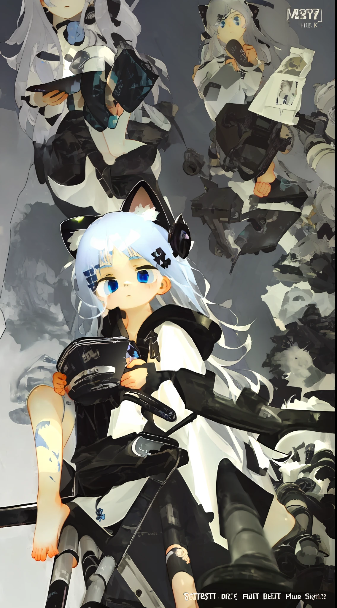 ((Soul Painting)), Highest Quality, Extreme Precision, (1 Maiden: 99999), (Night), (Blue Eyes), (White Hair), (Dark Wai), (Two-color Hair: 1.3 + Cat Ears: 0.9 + Hoodie: 0.9), vivid and detailed pictures, making people feel mysterious and silent.