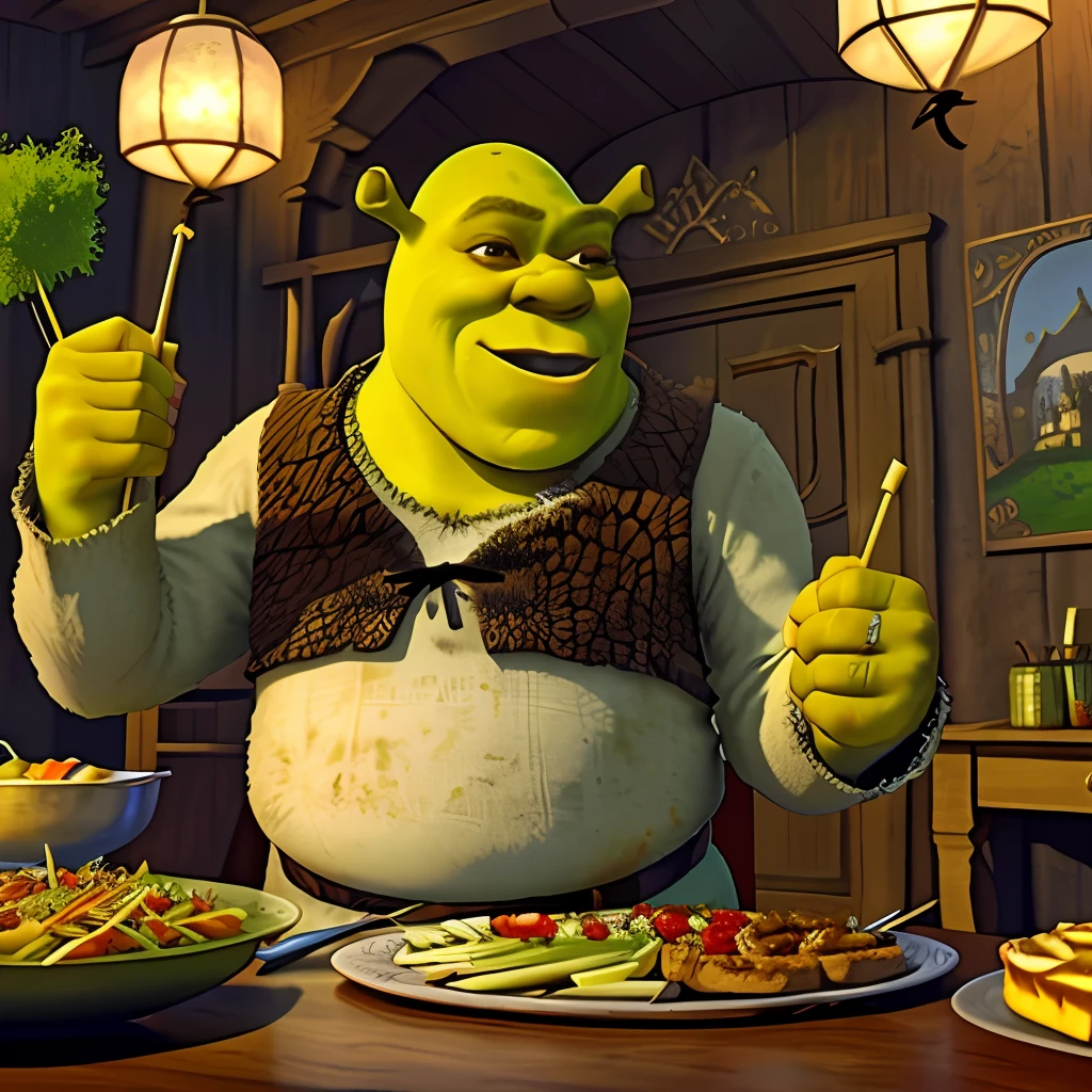 shrek Eating skewers