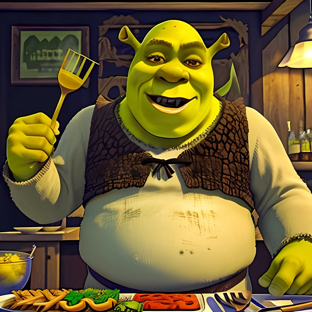 shrek Eating skewers