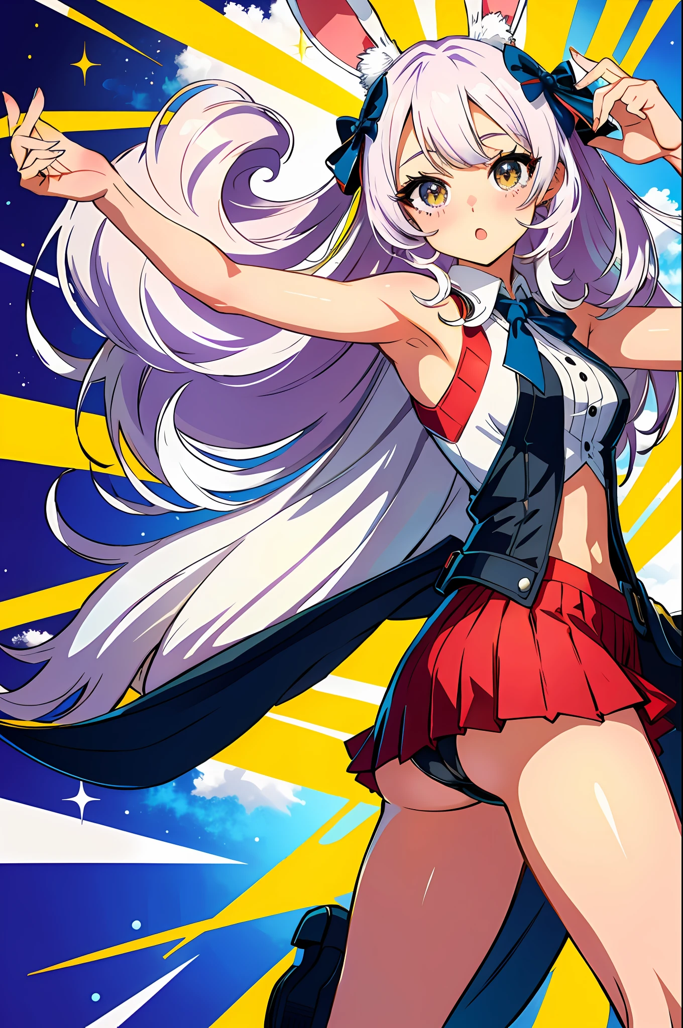 My Hero Academia Style,(Masterpiece:1.2), (Best Quality:1.3), Absurdity, magical_teriri, 1 Girl, Standing, hair_ornament, rabbit_ears,