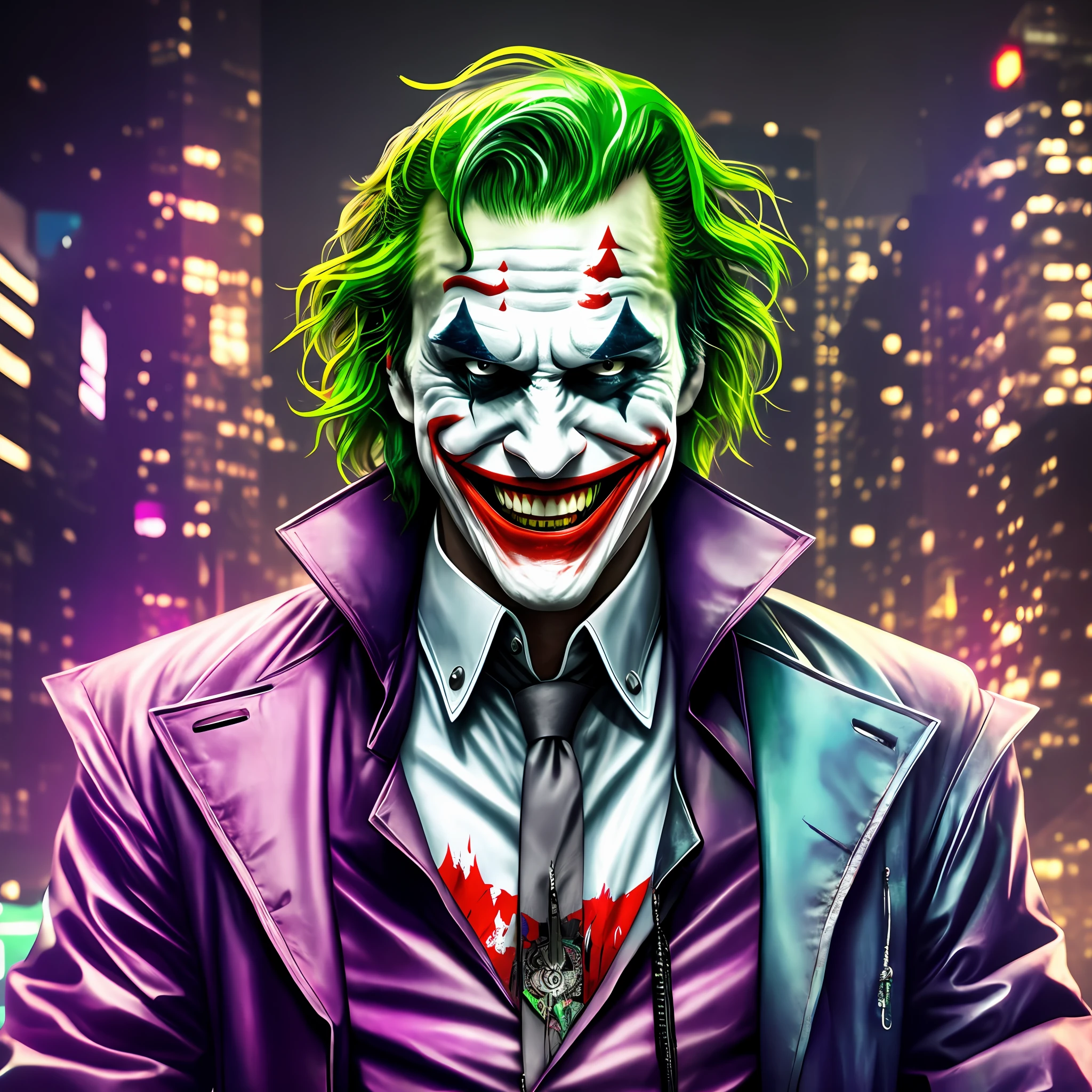 Joker laughing, (high quality image), 4k, cyberpunk style. --auto --s2
