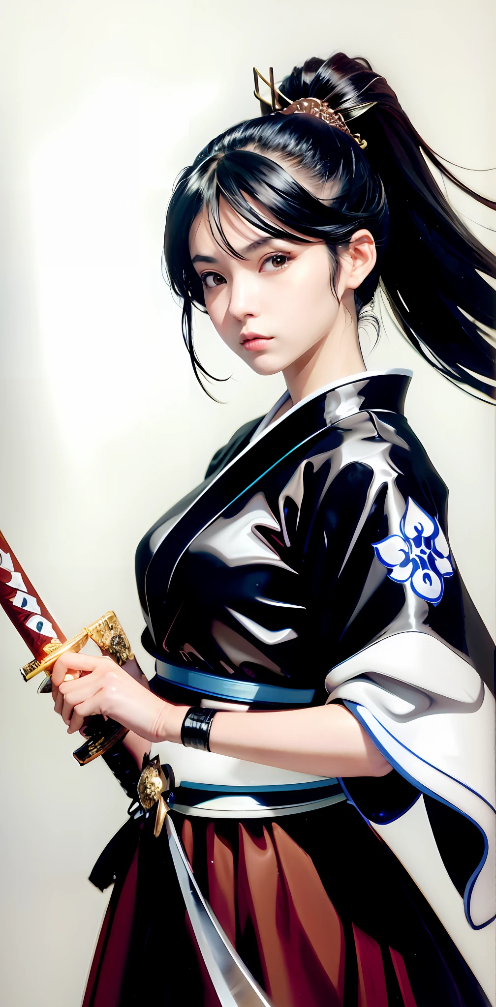 a close up of a woman holding a sword in a black and white drawing, shohei otomo, katana, masayoshi suto and artgerm, she is holding a katana sword, unsheathing her katana, female samurai, inspired by Masamune Shirow, kunoichi, inspired by Harumi Hironaka