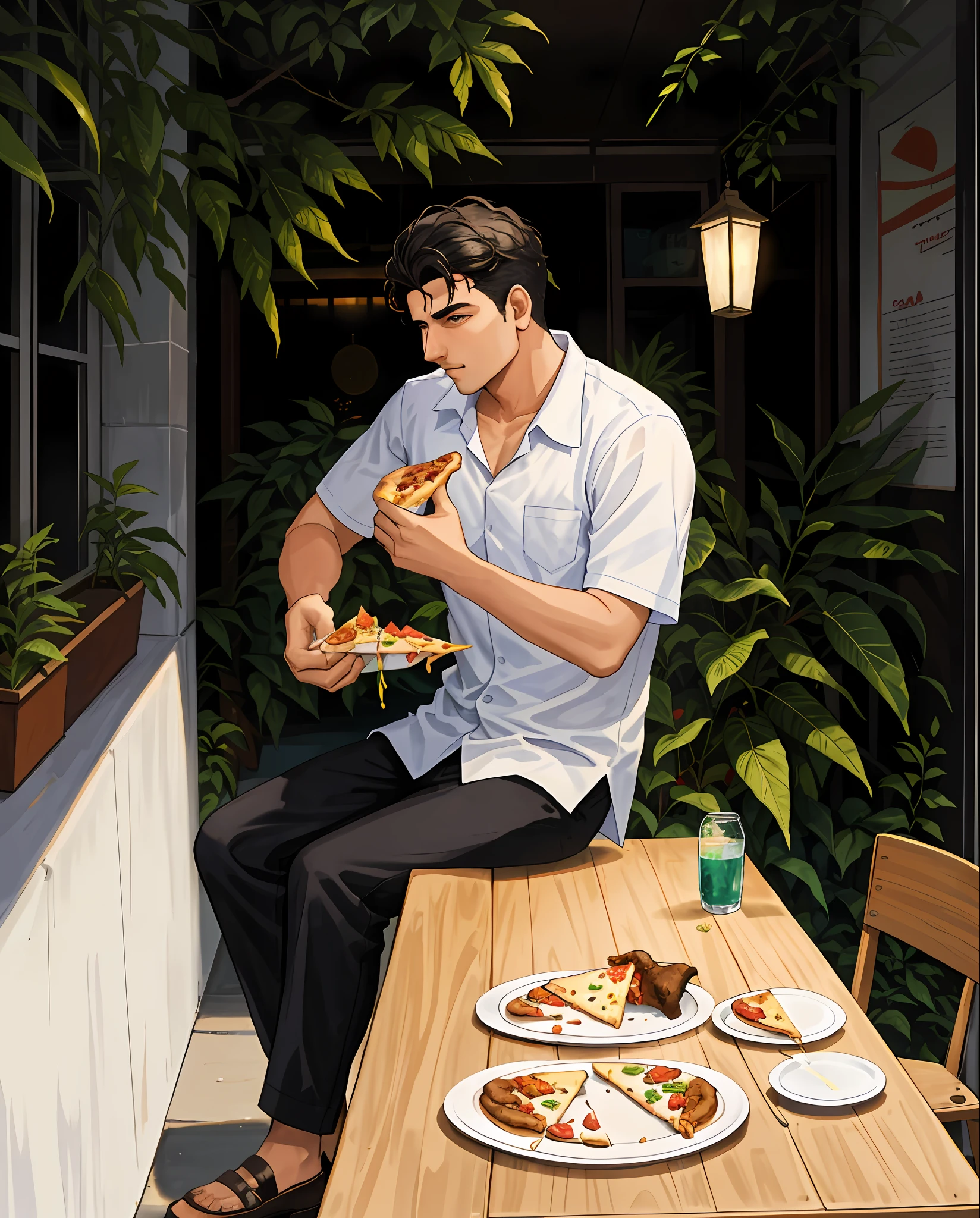 there is a man sitting at a table eating a piece of pizza, around 1 9 years old, mohamed chahin, ayan nag, profile picture 1024px, khyzyl saleem, profile pic, photo taken in 2 0 2 0, profile shot, candid picture, nivanh chanthara, very very low quality picture, jayison devadas