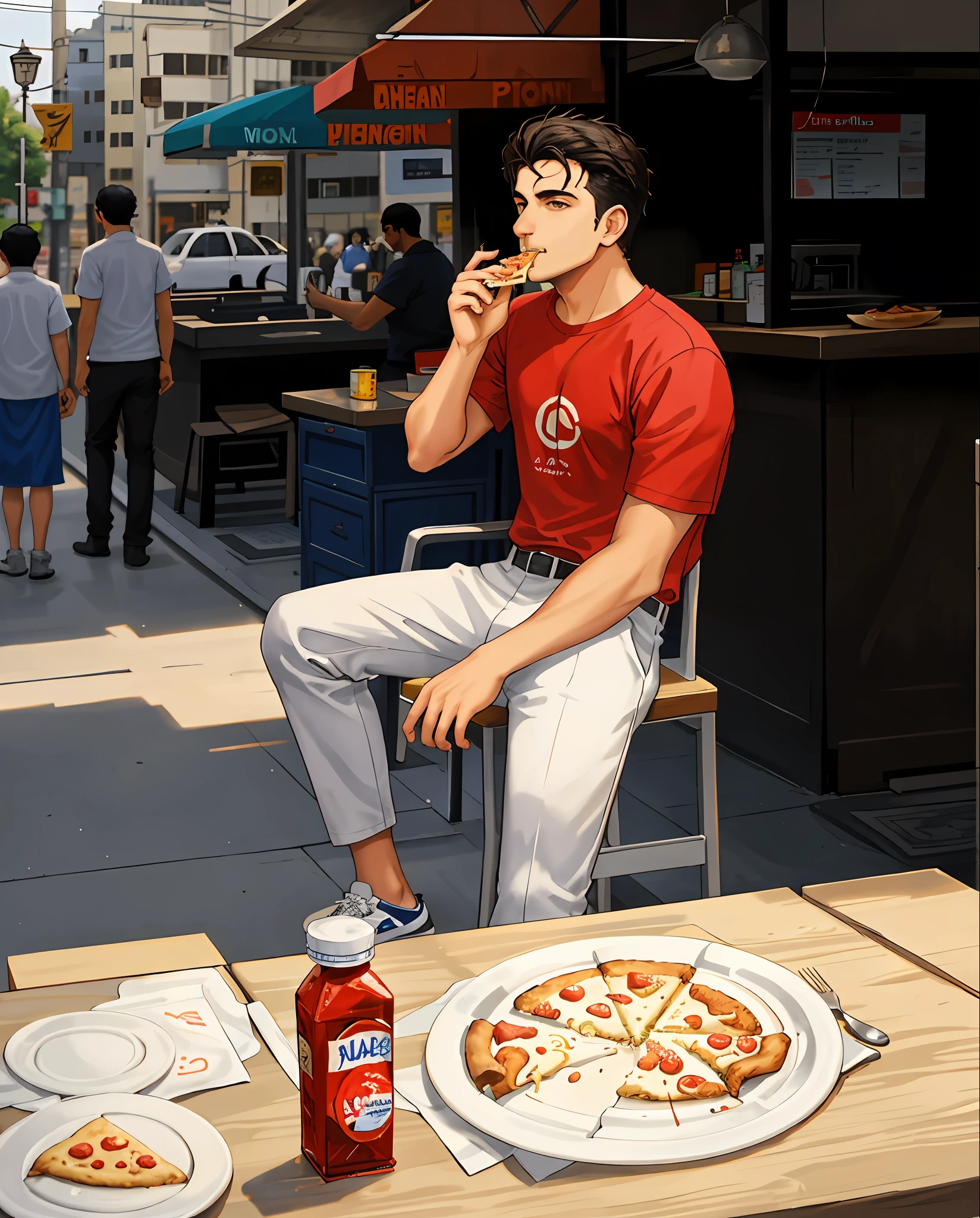 there is a man sitting at a table eating a piece of pizza, around 1 9 , mohamed chahin, ayan nag, profile picture 1024px, khyzyl saleem, profile pic, photo taken in 2 0 2 0, profile shot, candid picture, nivanh chanthara, very very low quality picture, jayison devadas