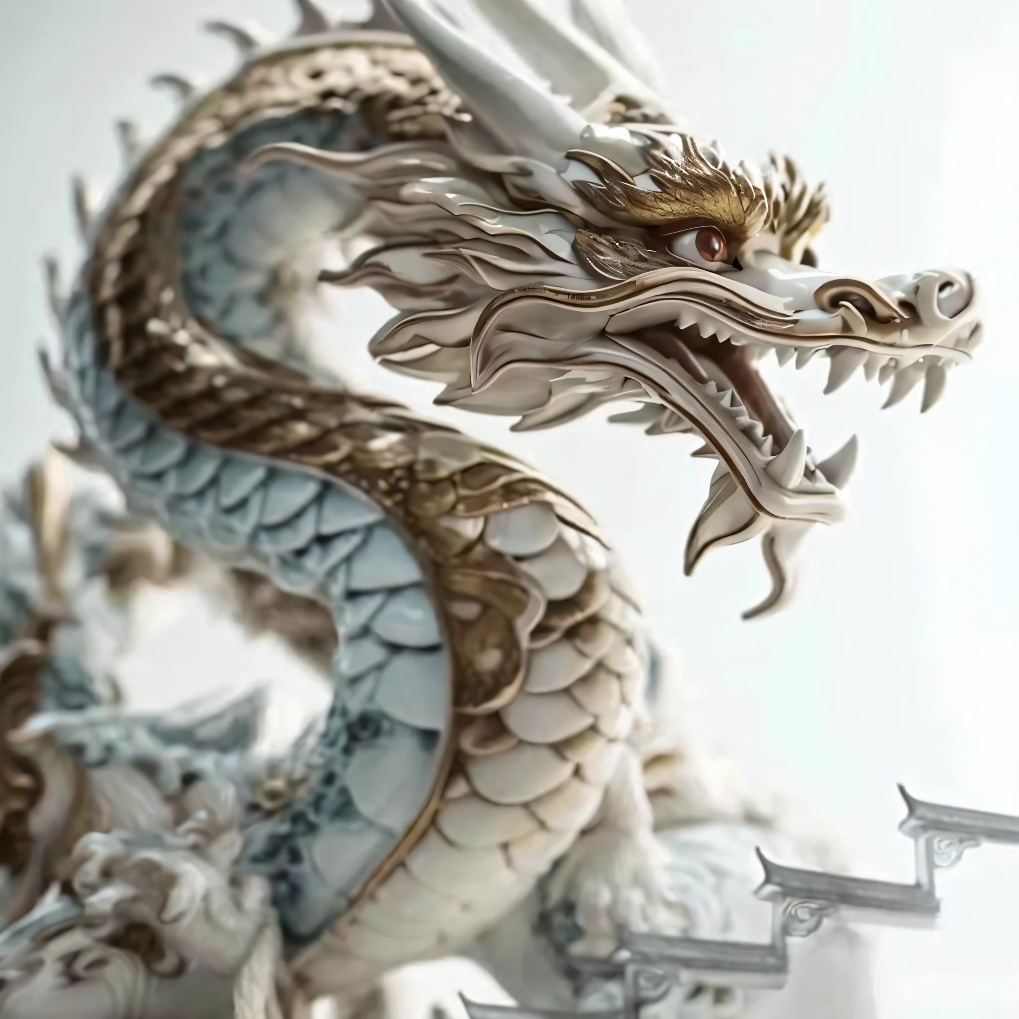 there is a dragon statue on a pedestal with a white background, smooth chinese dragon, china silk 3d dragon, intricate ornate anime cgi style, majestic japanese dragon, marble white statue of a dragon, detailed dragon, chinese dragon, dragon art, extremely high detail!!, loong, high detail and very sharp, lung dragon, extremely detailed and sharp