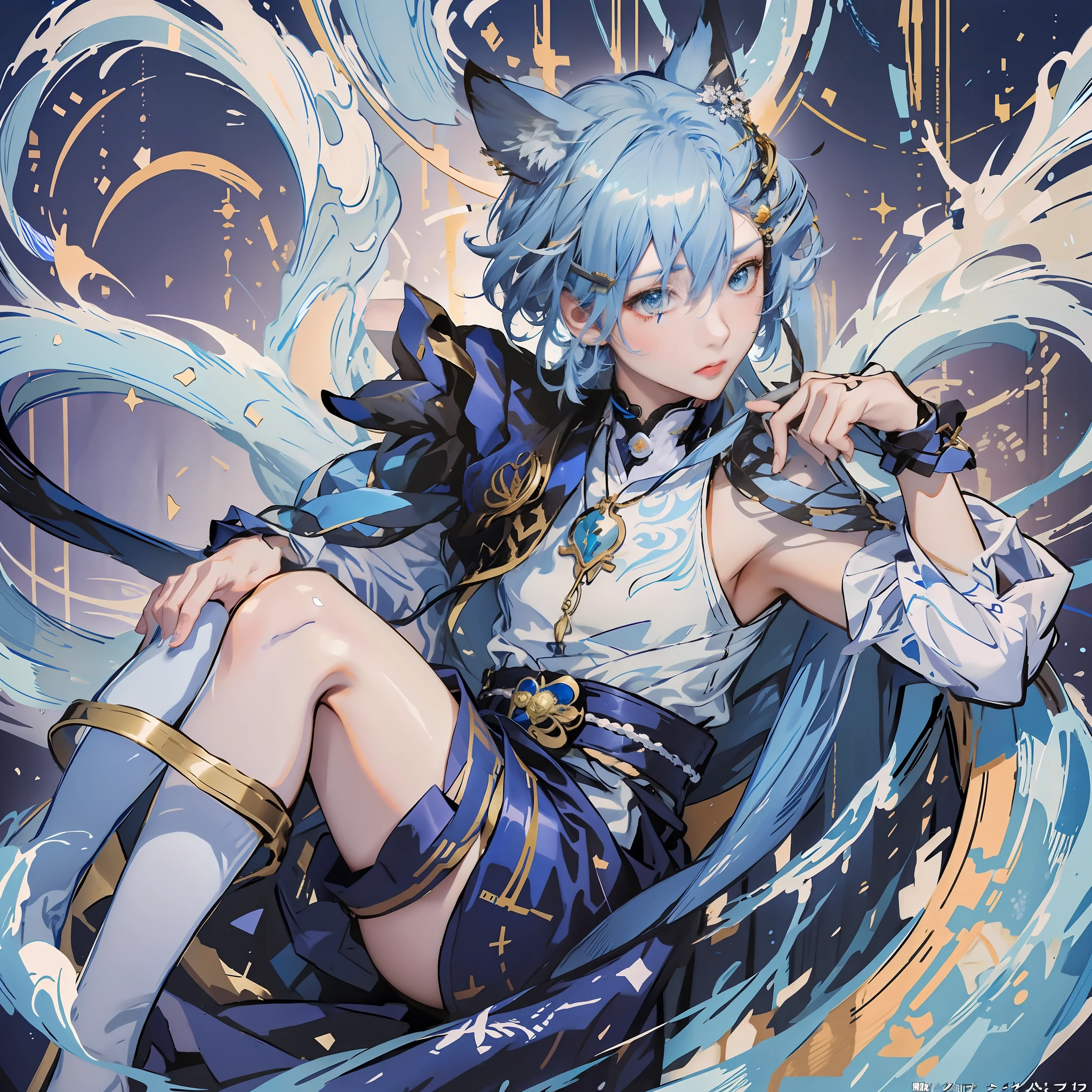 Anime girl with blue hair and blue dress sword, Keqing from Genshin Impact, popular on ArtStation Pixiv, detailed key anime art, Genshin Impact character, Genshin, wallpaper anime blue water, Ayaka Genshin impact, Water element, Genshin impact, key anime art, highly detailed fine doujin art, high detail official artwork, official artwork, hand restoration
