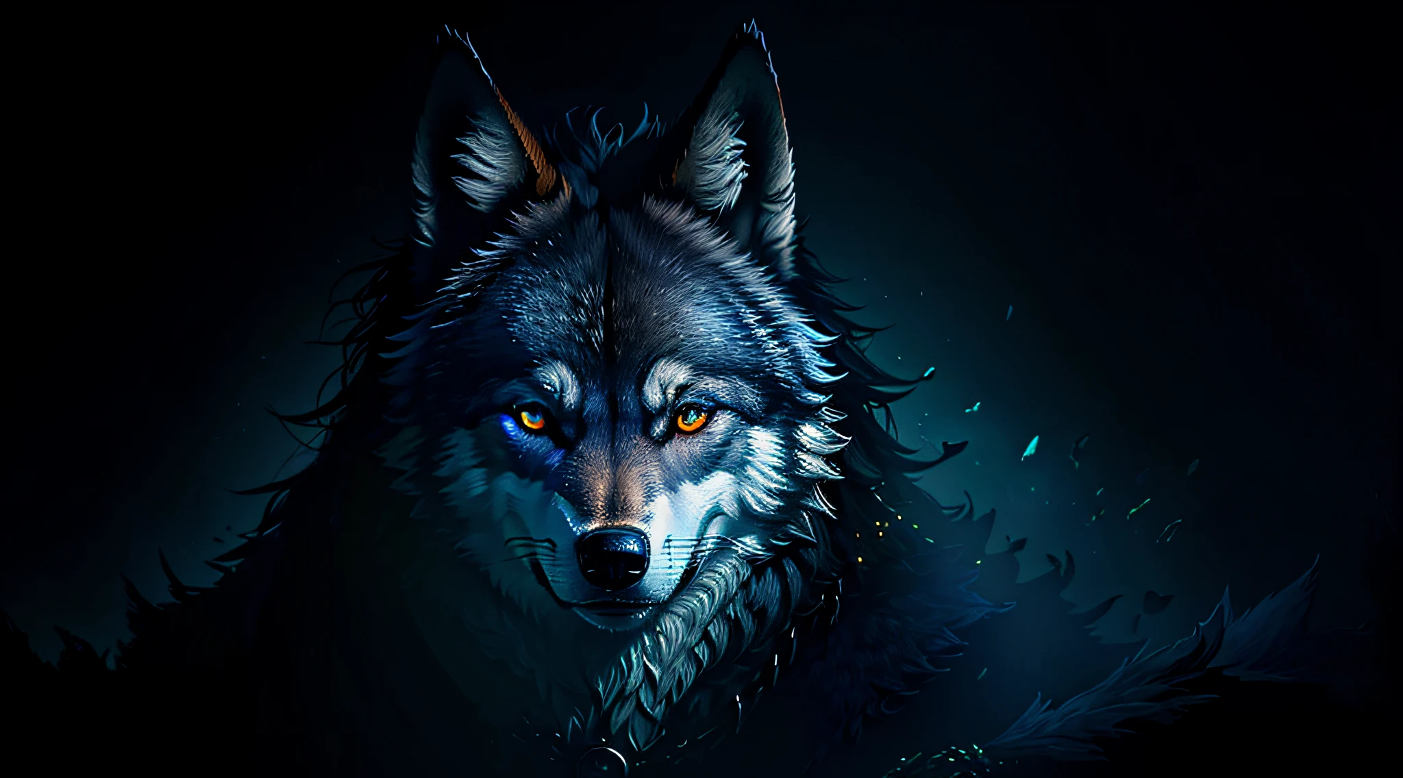 masterpiece, best quality, dark environment, backlit, blue moon, wolf, wolf head, wolf hair, (very detailed CG unified 8k wallpaper), (best quality), (best illustration), bow-waisted werewolf, close-up, focused face, depth of field, blurred background, black forest, (best shadows), detailed green eyes, ridiculous, realistic lighting, (abyss), beautifully detailed, Peter Morbach's work, fog,