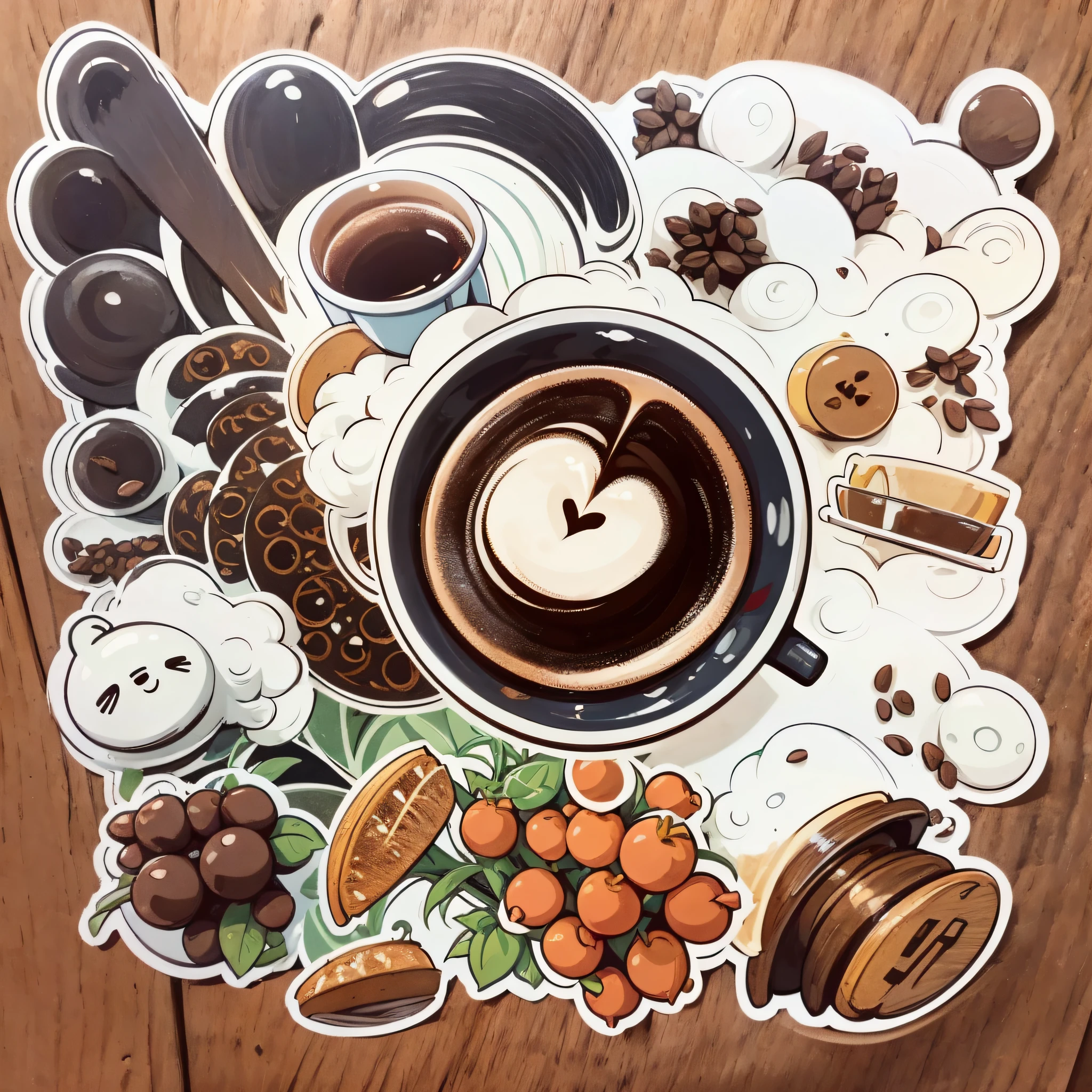 Sticker, Different types of Vietnamese Coffee, coffee beans, traditional, line art drawing, ultra-detailed, clean Line art, full body, fine thin Lines, white background, --auto --s2