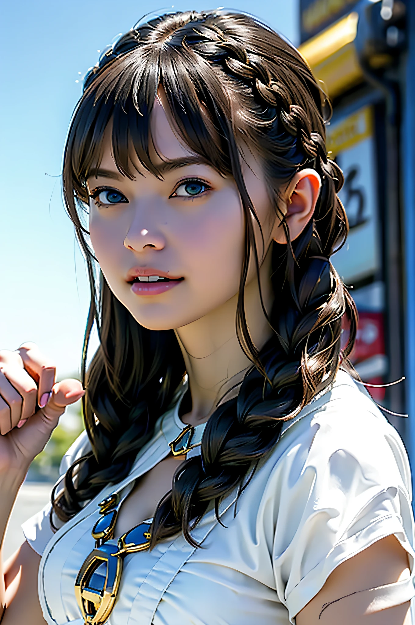 Super detailed complex 3d rendering of face, (big breasts: 8.8), (masterpiece, top quality, octane rendering, 8K), glamour shot full body image, very beautiful young elf, cleavage, (very detailed skin: 1.2), (exposure: 1.1), beautiful Caucasian woman with brown hair, big buttocks full soft breasts and white skin, one, yellow micro bikini with beautiful jewels, long braided hairUltra-realistic photos, wearing intricate super armor of gold and silver, wearing intricate silver cape, big breasts, dynamic angles, mystical expression, (portrait))), bare feet, futuristic urban background, facial muscles, detailed and beautiful queen crown, in the style of Marvel Comics, ArtStation trends, clear focus, studio photography, intricate details, Very detailed, detailed red eyes, very detailed, sharp focus, digital rendering, professional-abs