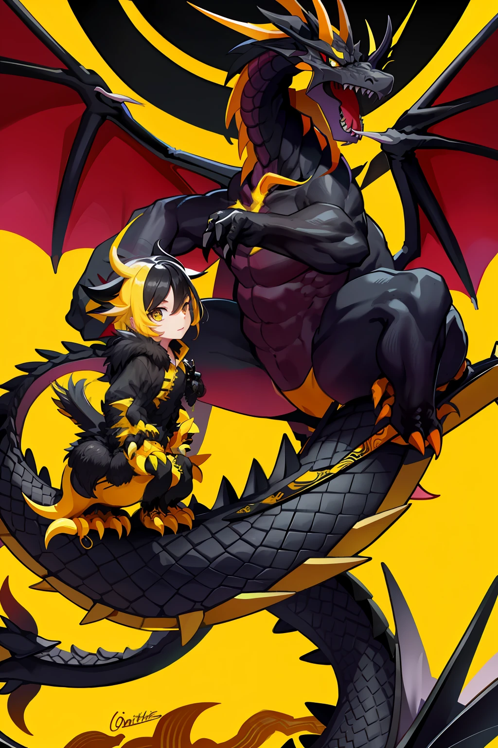 Black and yellow dragon written conbatentes