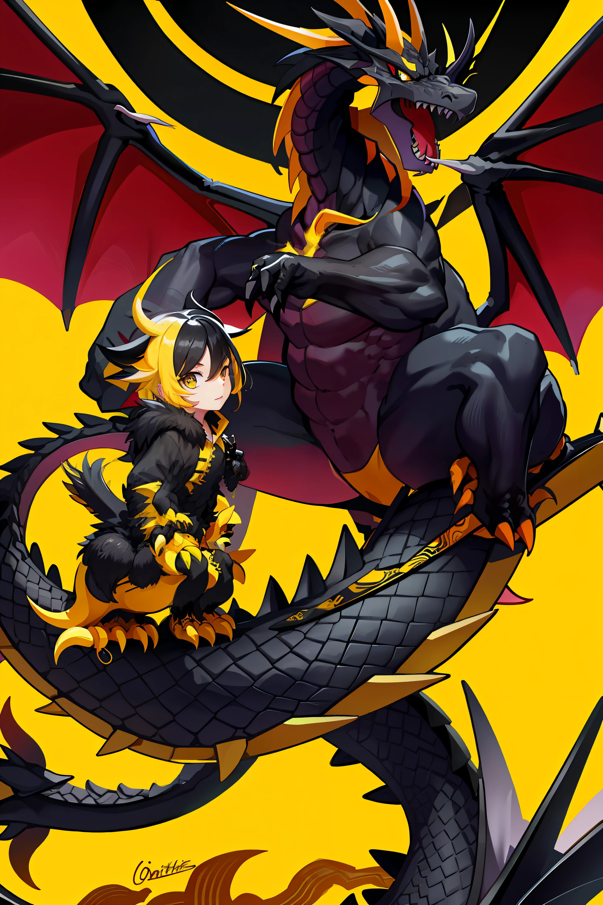 Black and yellow dragon written conbatentes