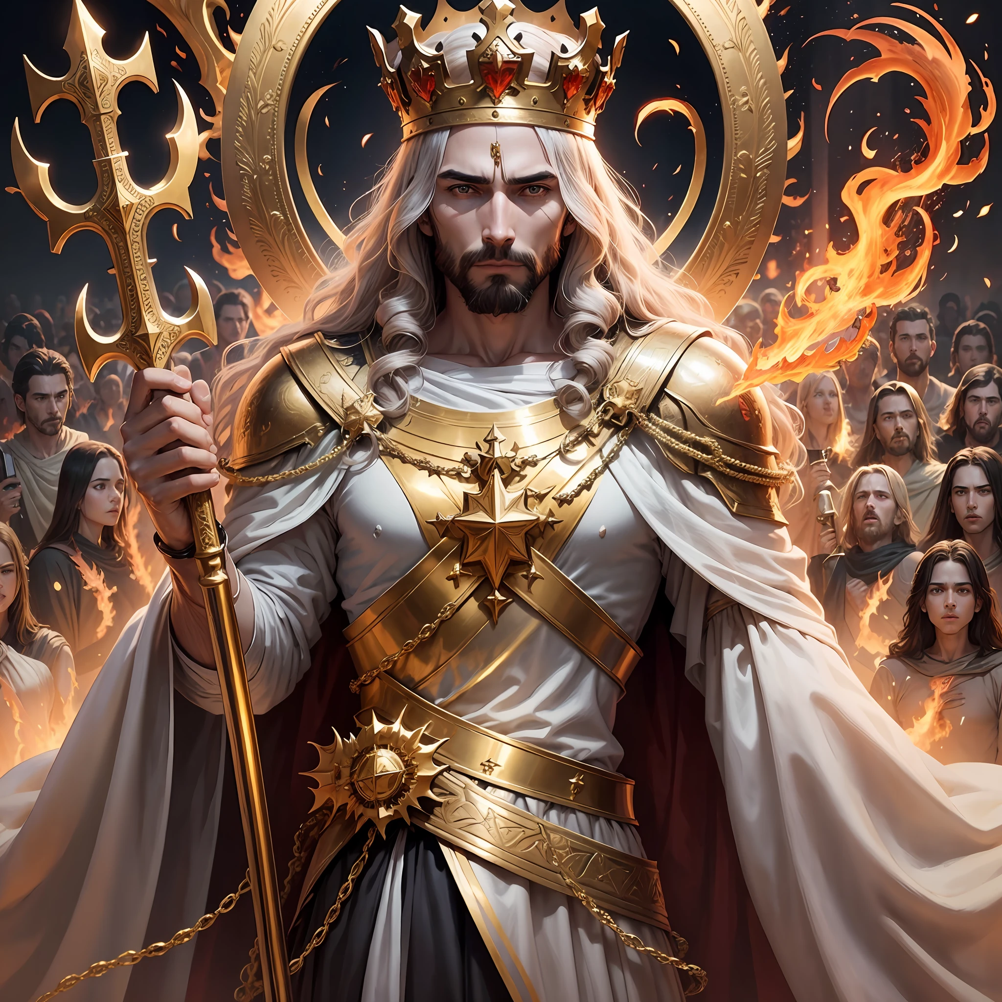 (detailed description) (best quality)jesus christ in crown of gold and sword of fire destroying demons --auto --s2