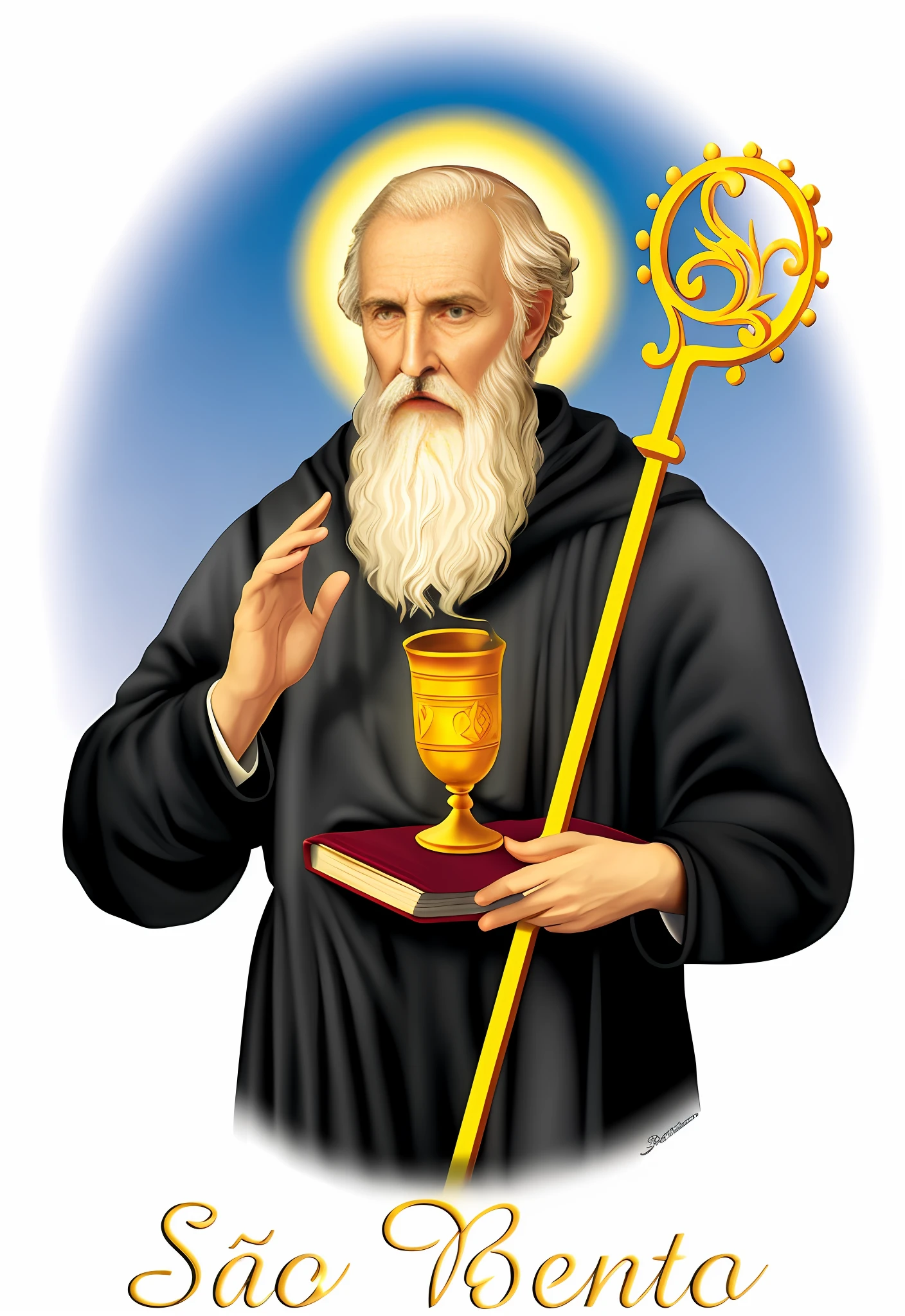Ultra realistic image St. Benedict, ((Open eyes))