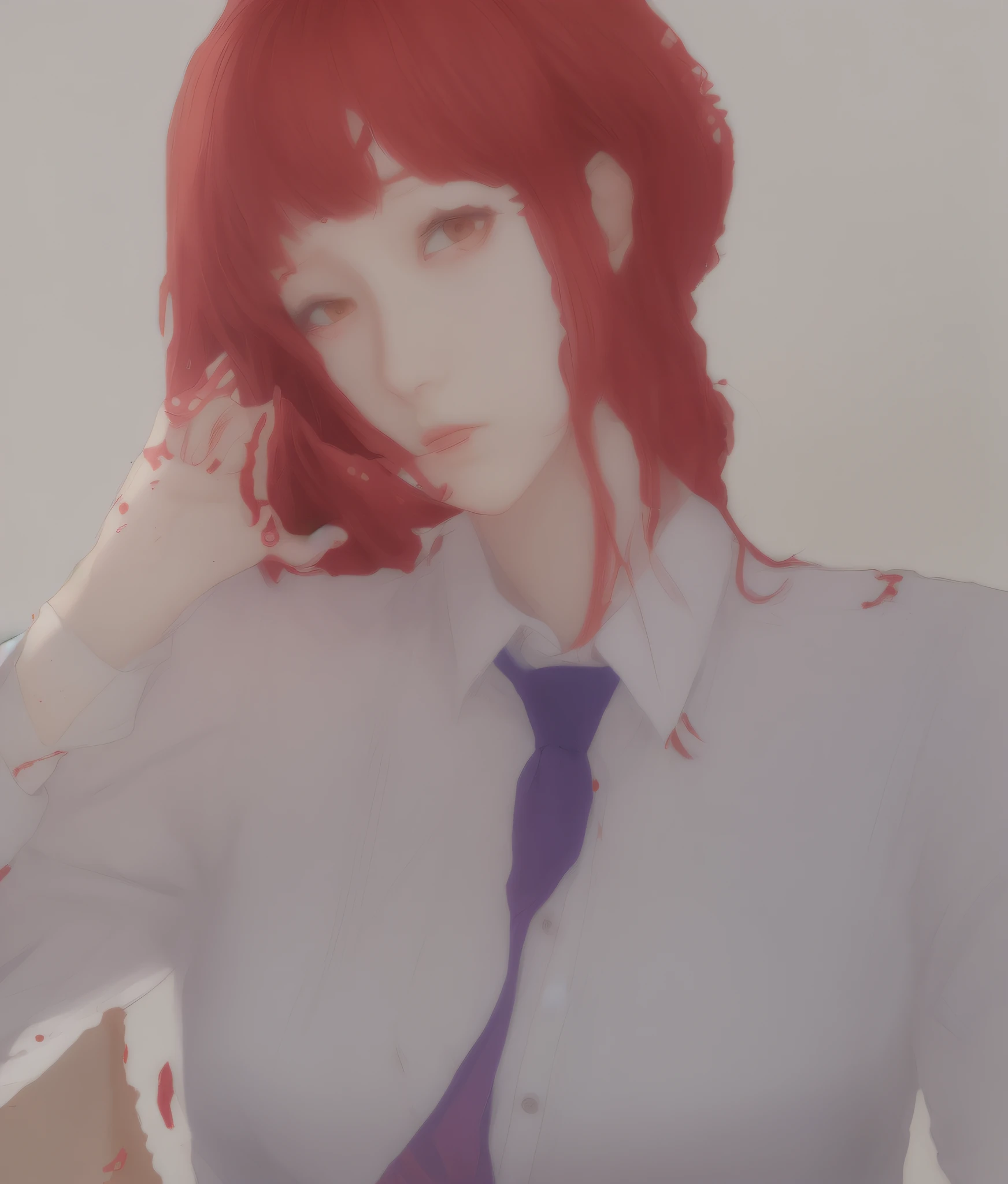 anime girl with red hair and a tie posing for a picture, painted in anime painter studio, made with anime painter studio, makoto shinkai ( apex legends ), makoto, by Kamagurka, 🤤 girl portrait, guweiz, makoto shinka, anime realism style, artwork in the style of guweiz, semirealistic anime style